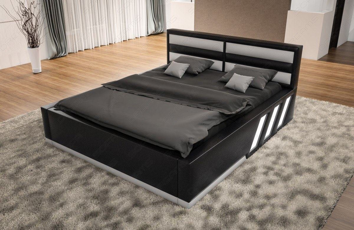 mit LED Beleuchtung weiß Matratze, mit schwarz Beleuchtung, Premium Dreams Komplettbett Sofa mit LED Boxspringbett mit Kunstleder Bett - Apollonia Topper,