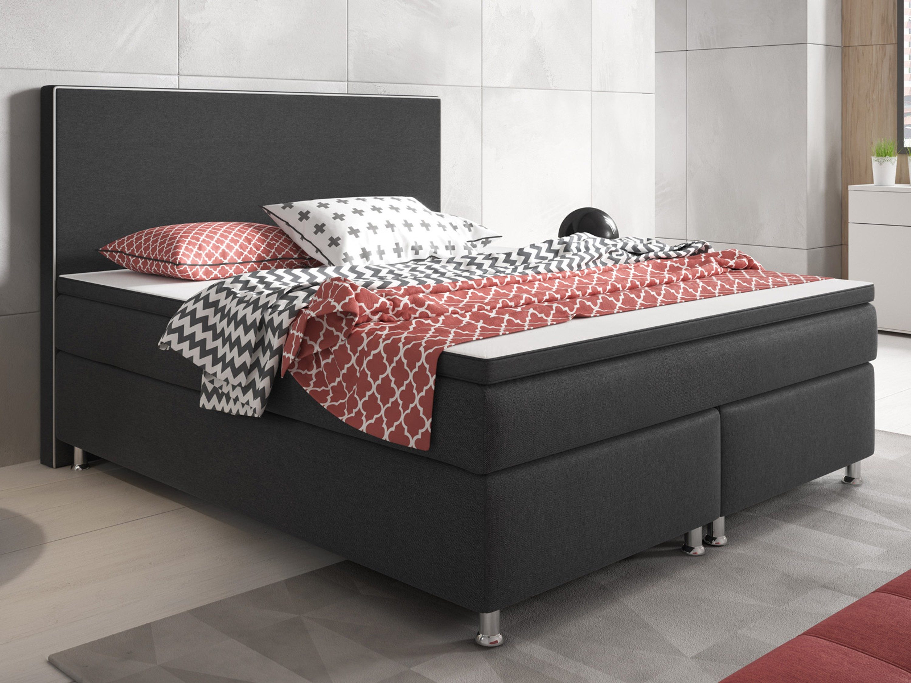 inter Boxspringbett King Size Webstoff (180x200 cm), inkl. Matratze und Topper