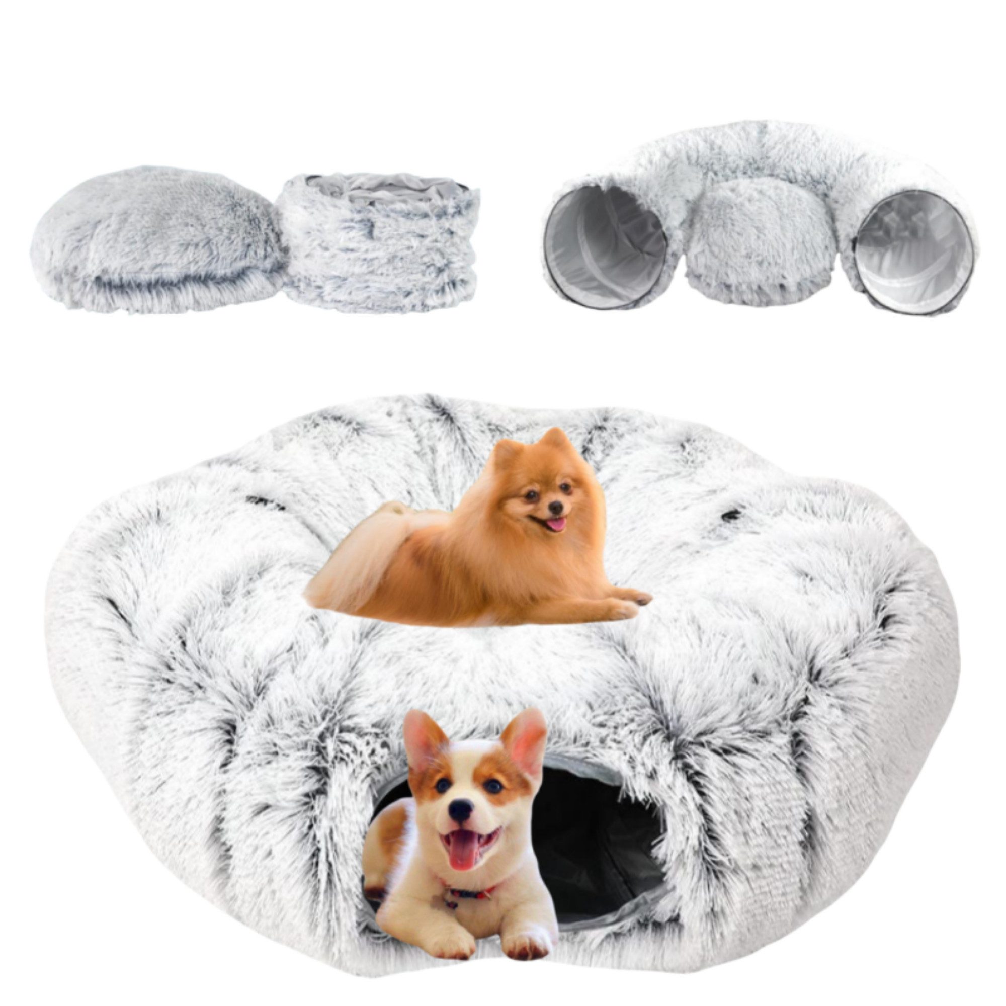 ibettertec Tierbett Katzentunnel, Tierbett, Kuschelbett Grau mit waschbarem günstig online kaufen