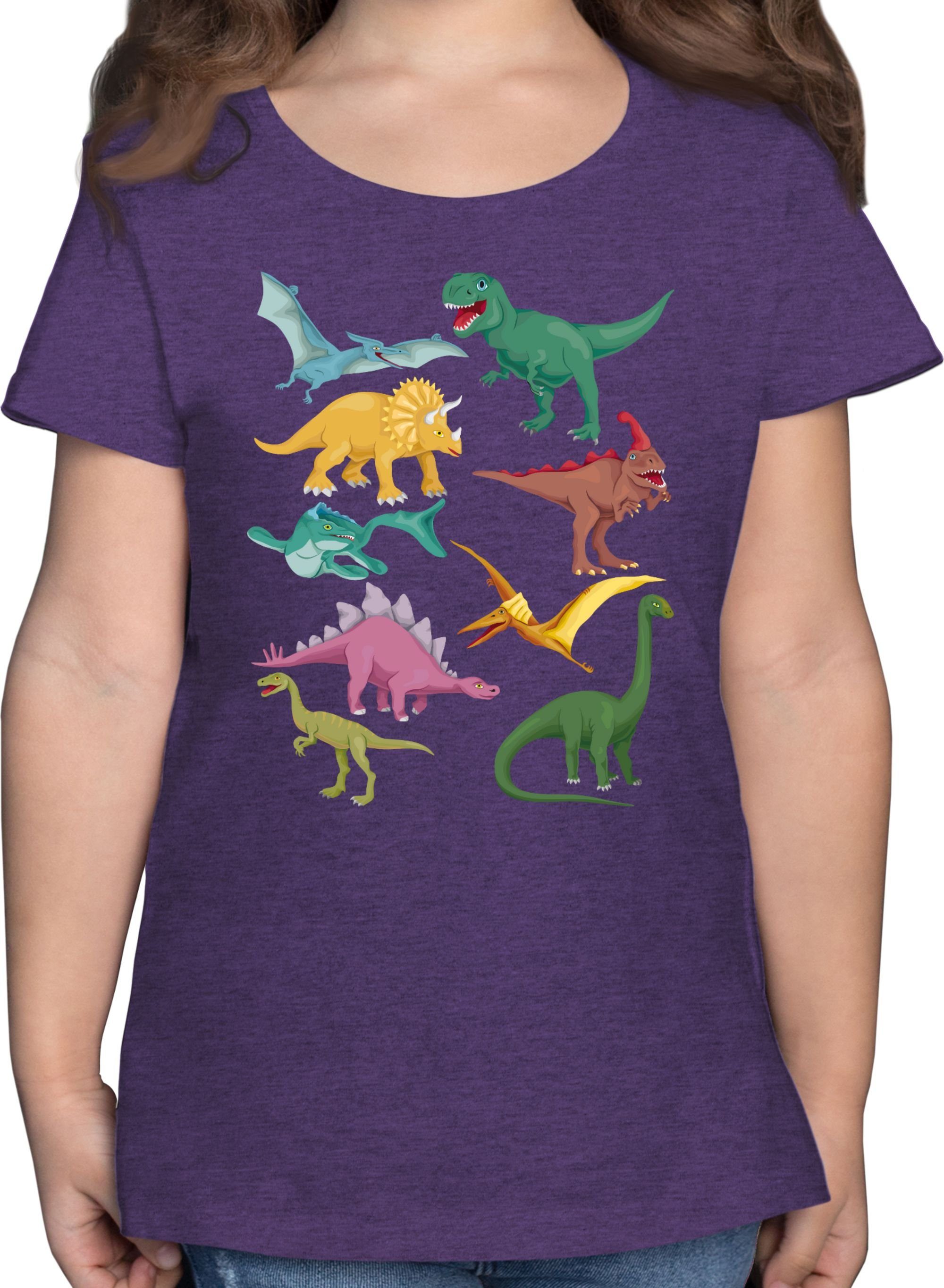 Meliert Print Lila T-Shirt 2 Shirtracer Tiermotiv Animal Dinos