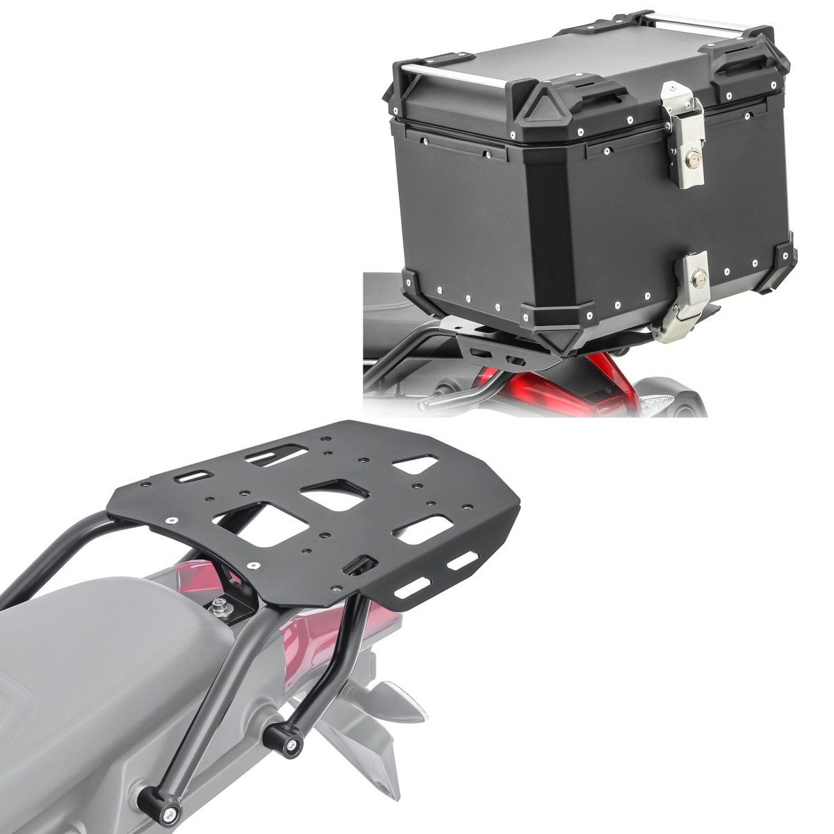Bagtecs Topcase Set Alu Topcase + Träger für Aprilia Tuareg 660 22-26 # XB45 schwarz