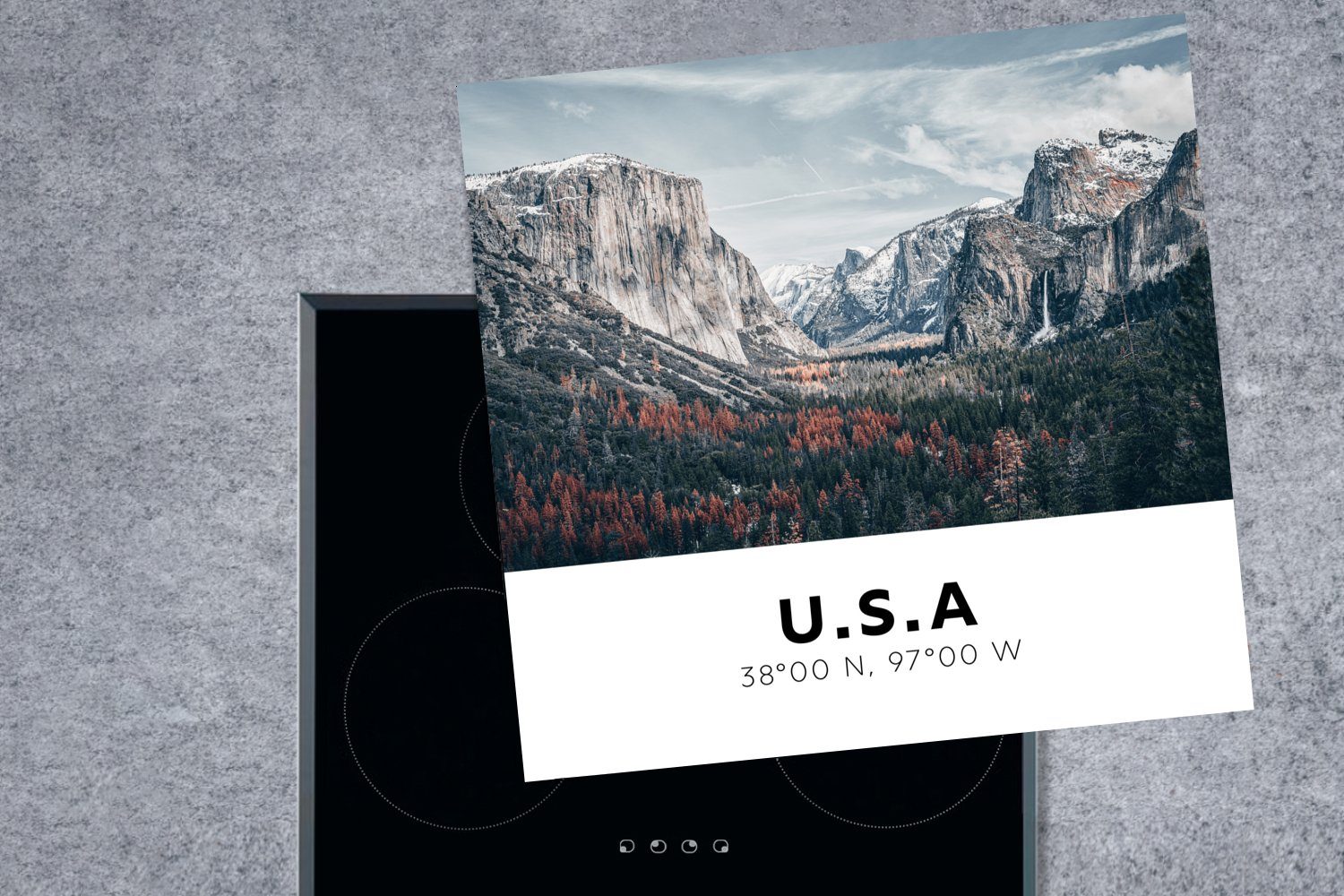 Arbeitsplatte für Berge Wald, - Ceranfeldabdeckung, küche Yosemite Vinyl, (1 - tlg), MuchoWow - Herdblende-/Abdeckplatte Amerika cm, 78x78
