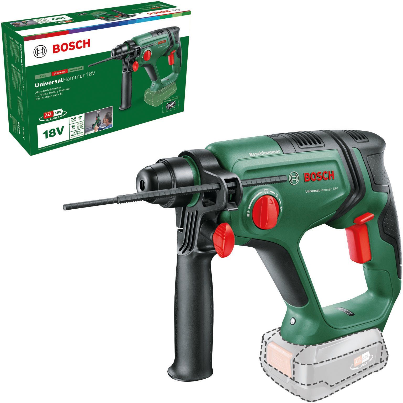 und 18V, Akku-Kombibohrhammer max. Ladegerät UniversalHammer U/min, Akku Bosch ohne Home 2000 & Garden