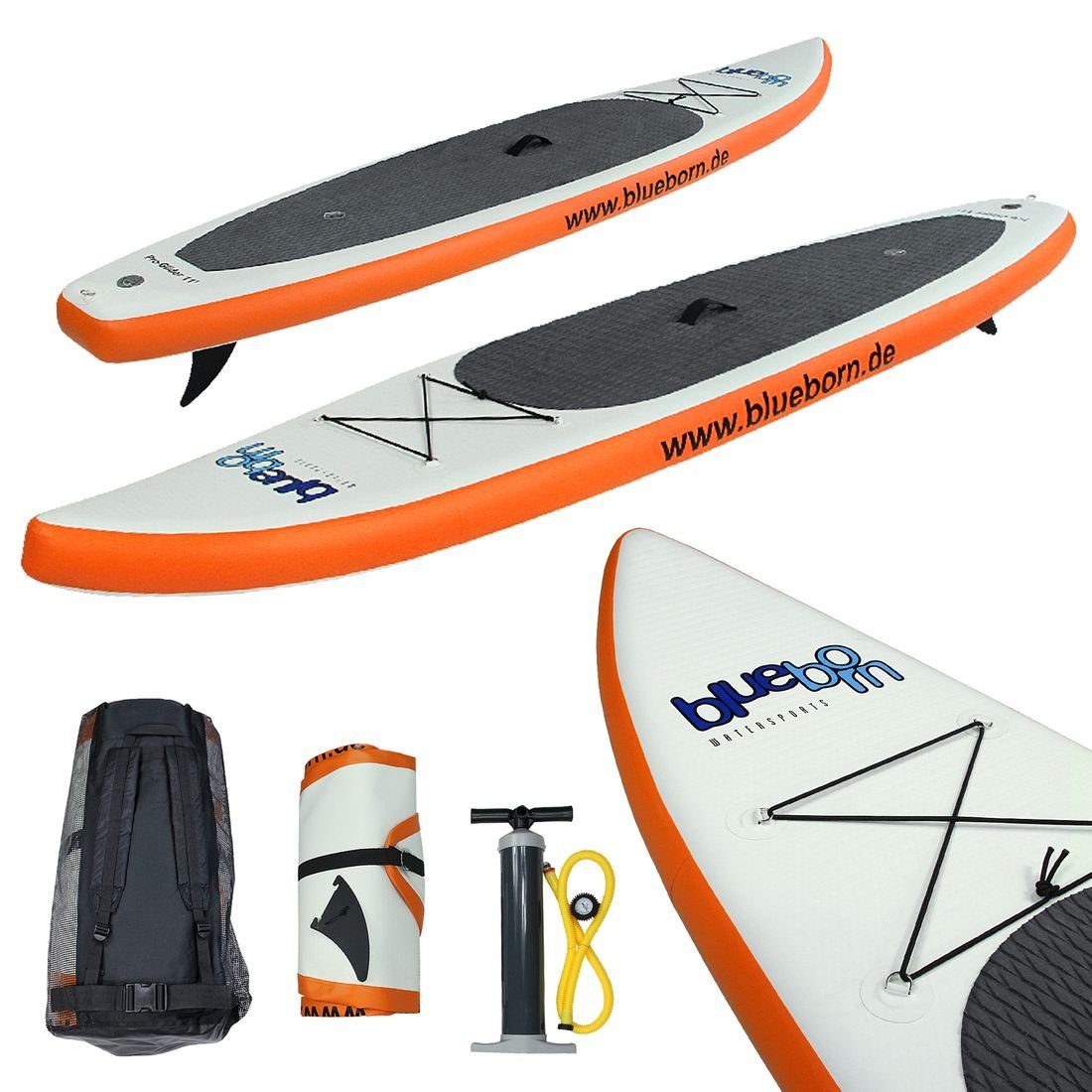 Blueborn Inflatable SUP-Board Blueborn Pro Glider 11 double chamber SUP - Stand-Up Paddle-Board mit Pumpe im Packsack