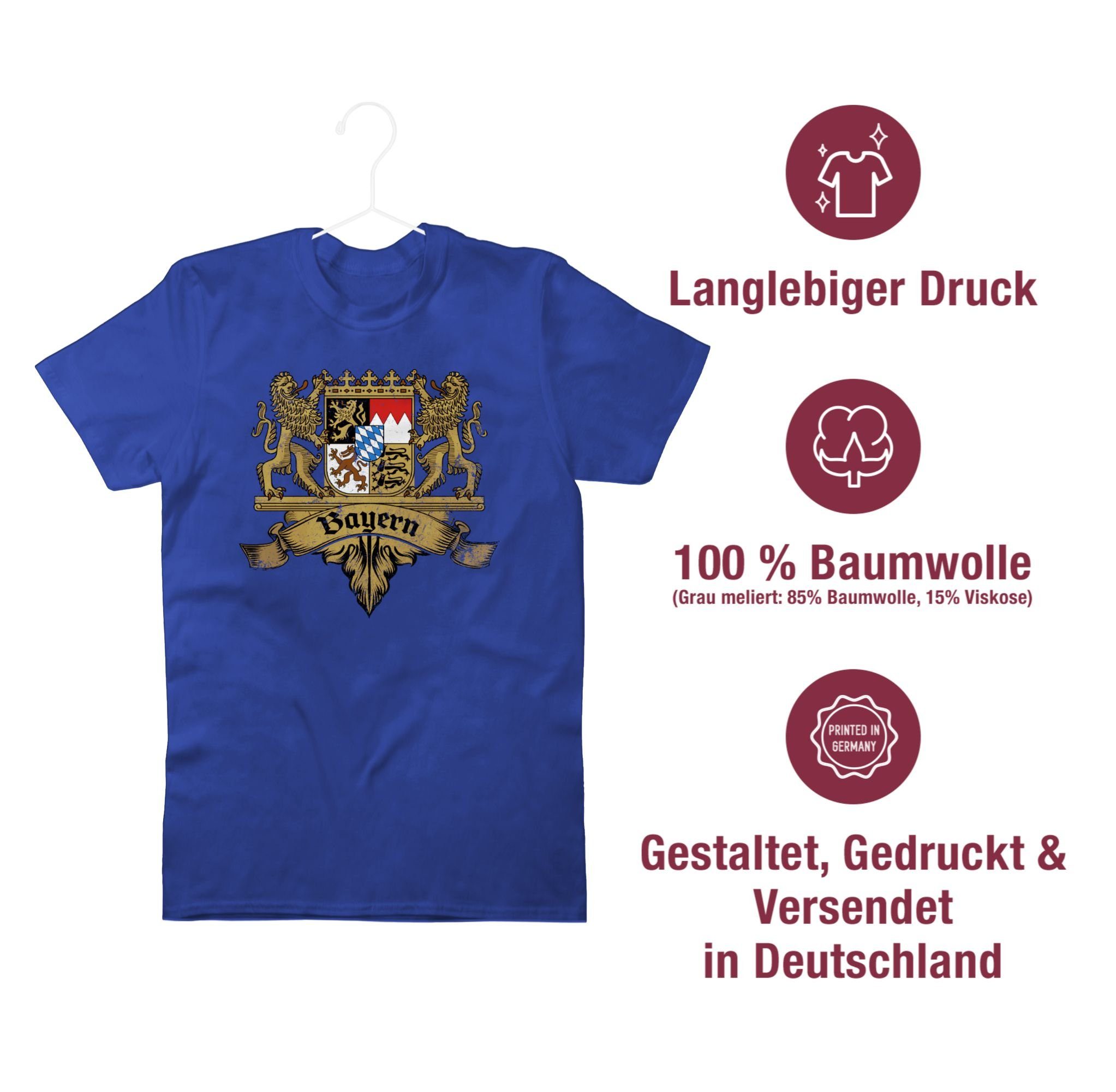 Shirtracer T-Shirt Wappen für Mode Bayernland Bayern Bayern Herren 02 Freistaat Royalblau Oktoberfest