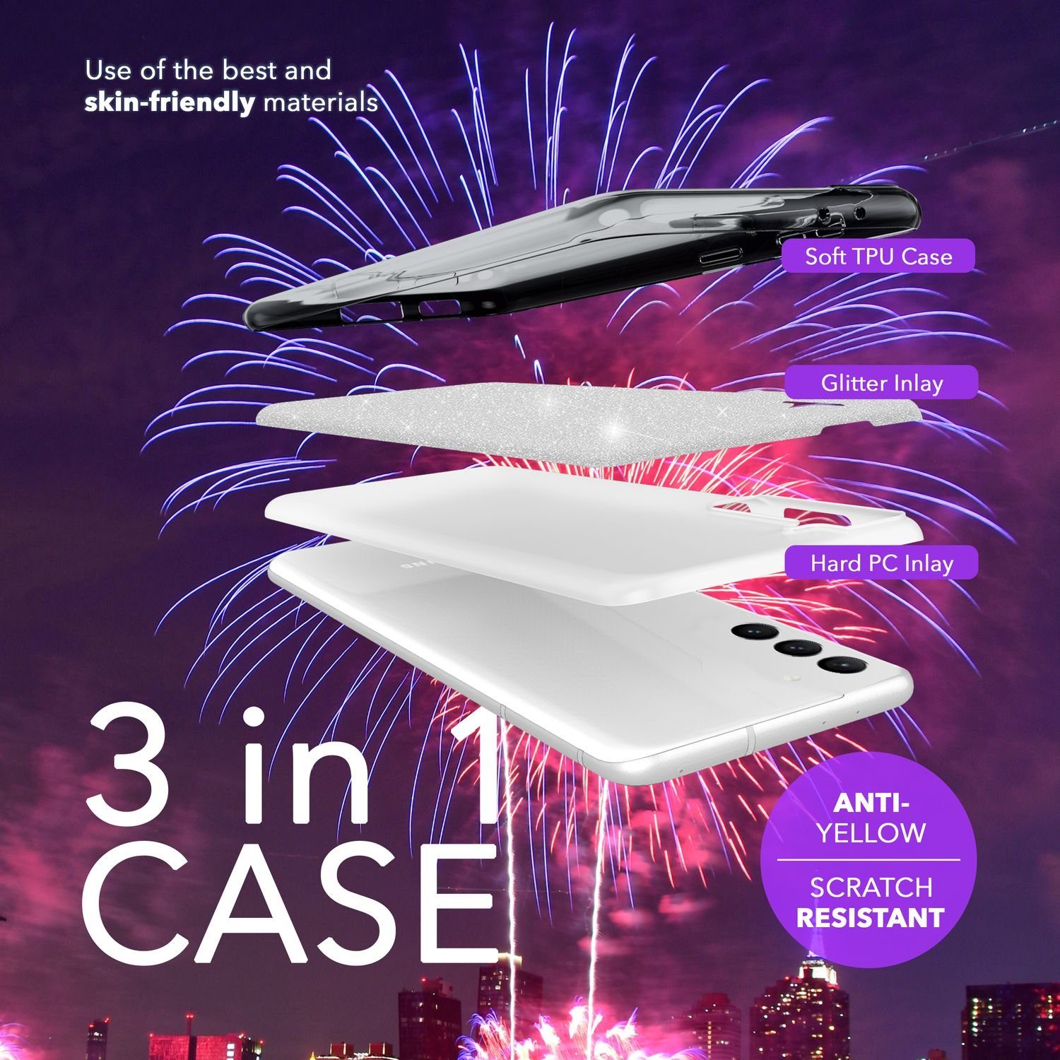 Nalia Smartphone-Hülle Samsung Galaxy S24 Plus, Glitzer Silikon Hülle / Glänzender Hybrid Schutz / Stoßfest & Robust