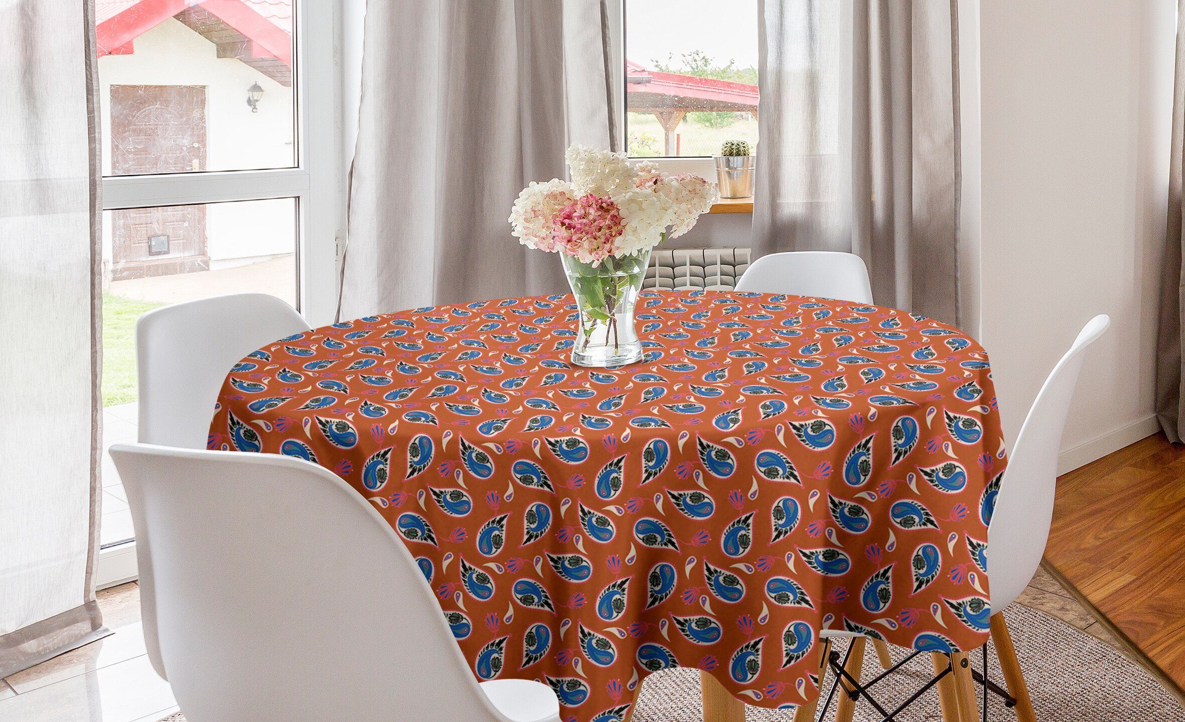 für Folk Esszimmer Abakuhaus Tischdecke Tischdecke Mode-Muster Paisley Brown Küche Kreis Dekoration, Abdeckung