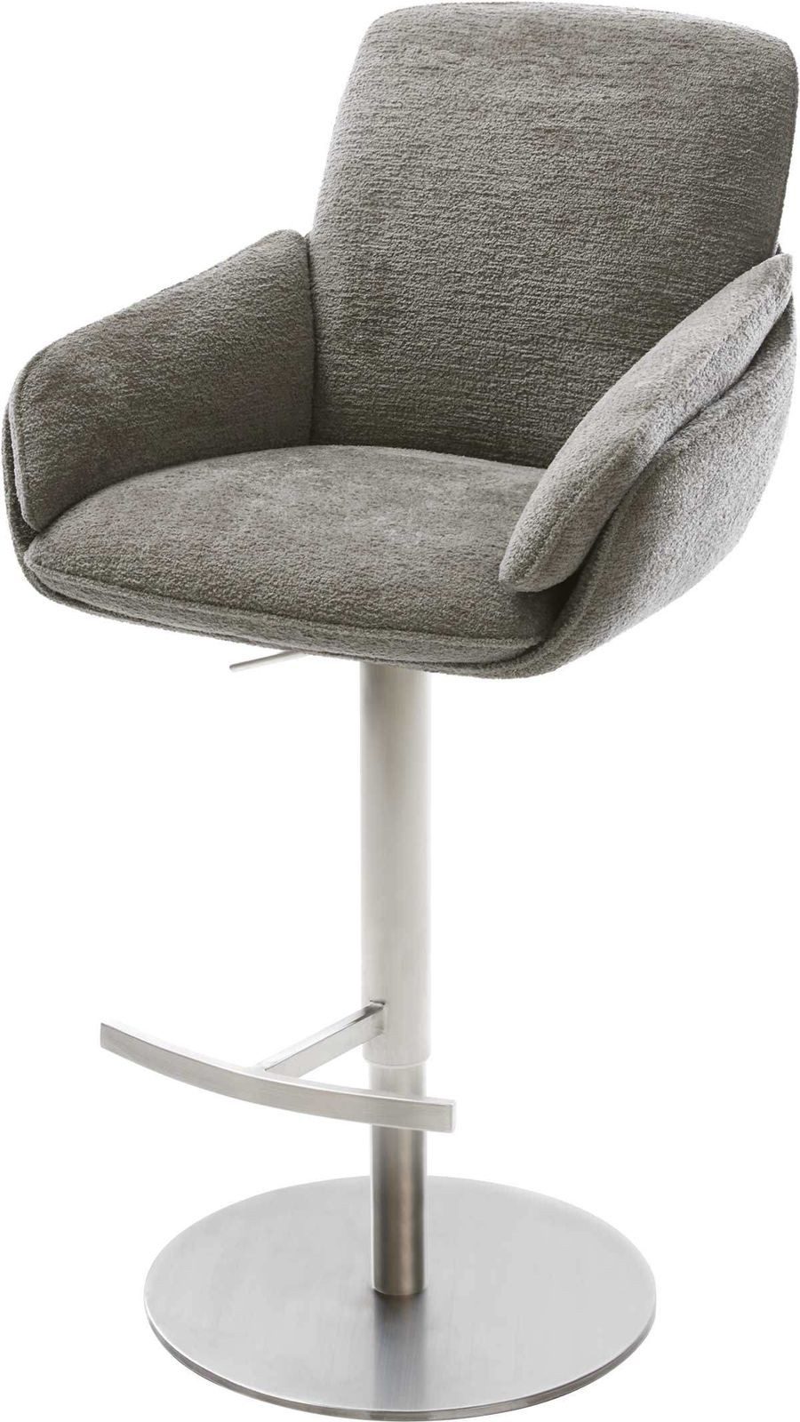 DELIFE Barhocker Luan-Flex, Drehfuß höhenverstellbar Edelstahl Silberfarben Bouclé Soft Schlamm