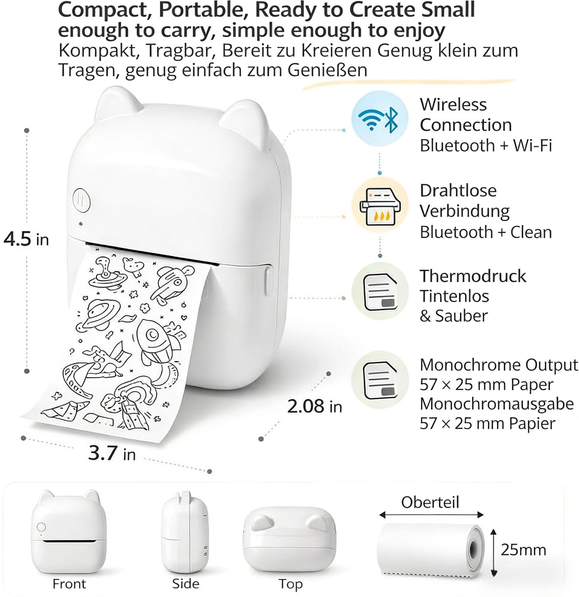 Luckice AI Sprachgesteuerter Mini Thermodrucker für Kinder Mini-Drucker, (Tragbarer Tintenloser Stickerdrucker mit Foto- & Bildgenerierung, Lernfunktion für Notizen, Malvorlagen, Tagebuch & DIY Bastelprojekte)