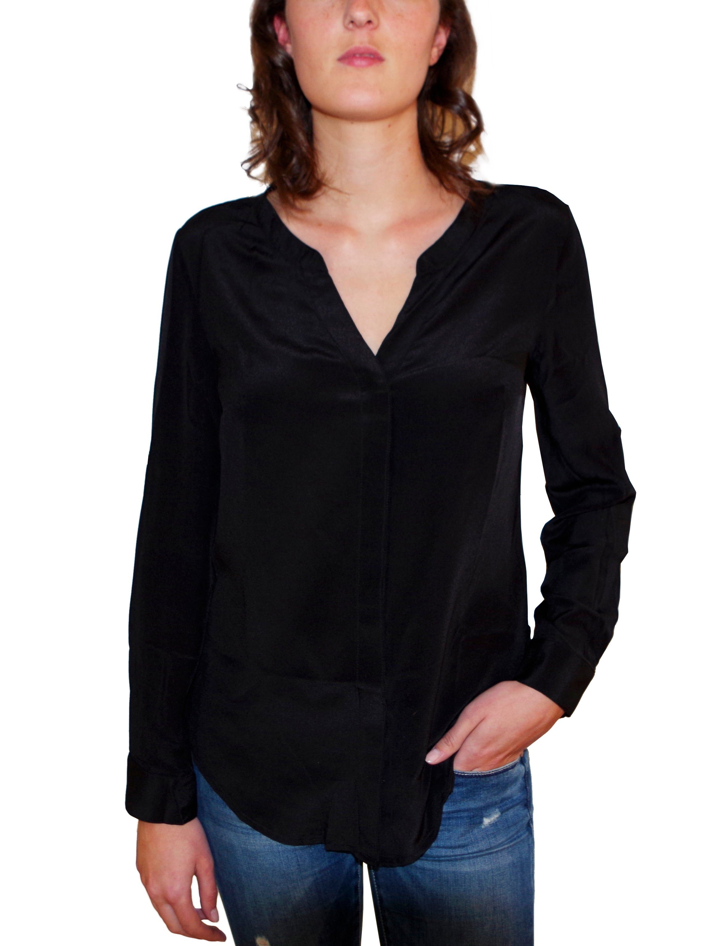 Posh Damen aus Camicetta schwarz Bluse Gear Seidenbluse 100% Seide