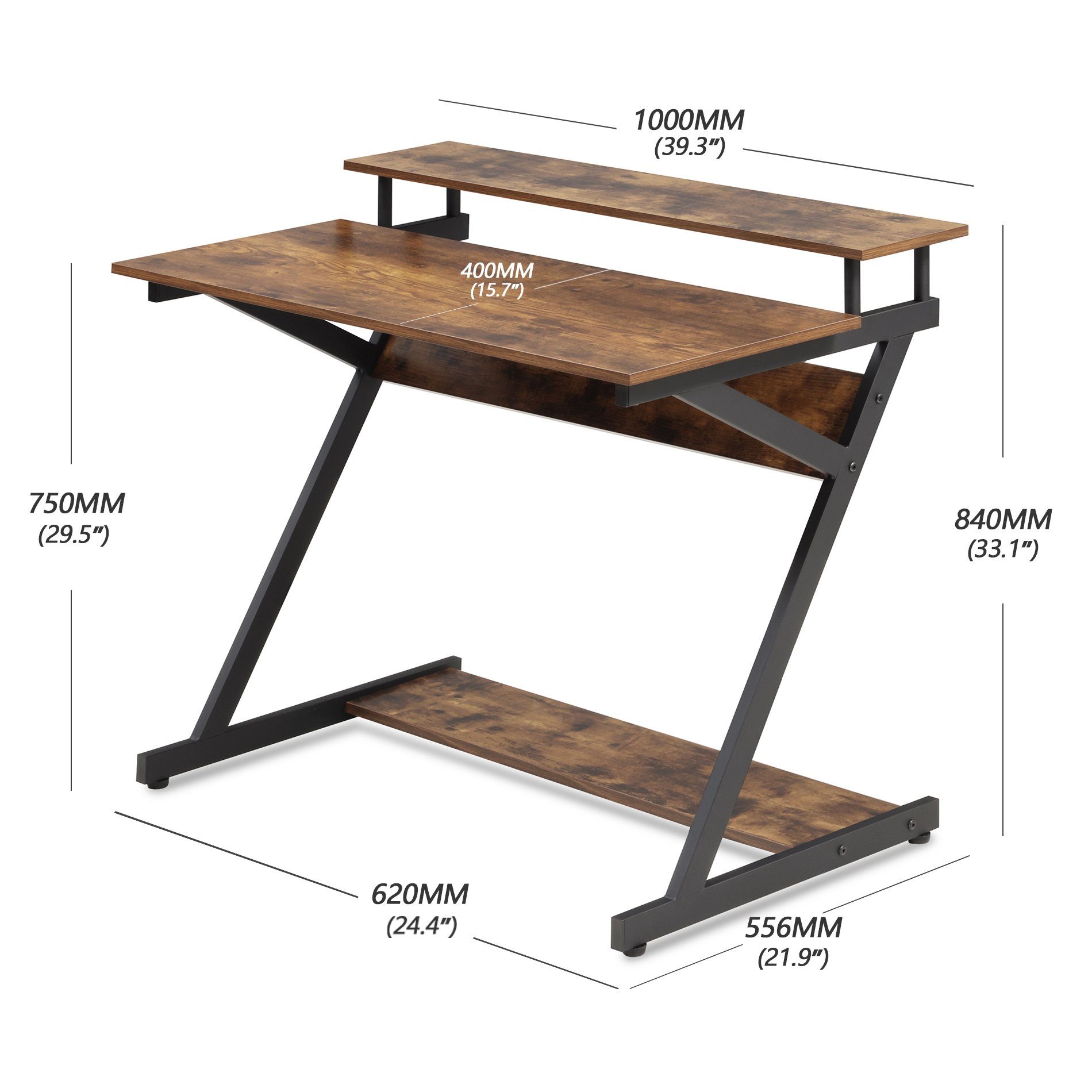 mit Matchwood Z-förmiger Holz Schreibtisch, Büro Tastatur Schreibtisch FITUEYES Workstation Computertisch Haus für