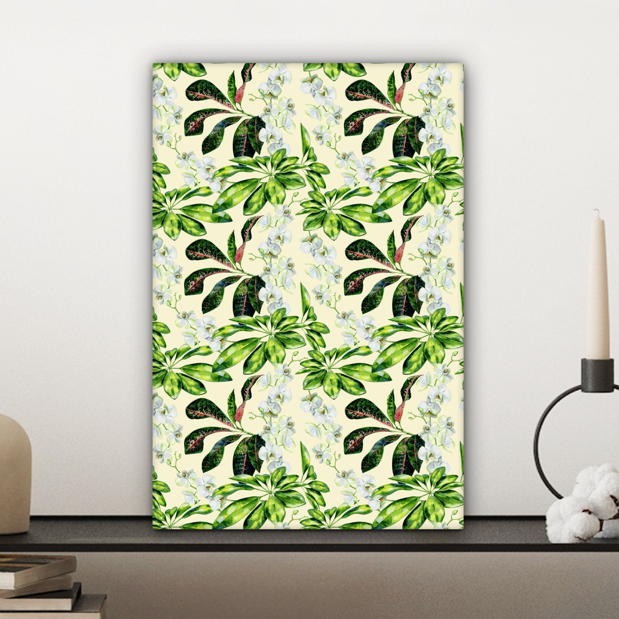 Leinwandbild Zackenaufhänger, (1 - Blätter, bespannt Orchidee fertig Gemälde, OneMillionCanvasses® Blumen Leinwandbild St), 20x30 inkl. cm -
