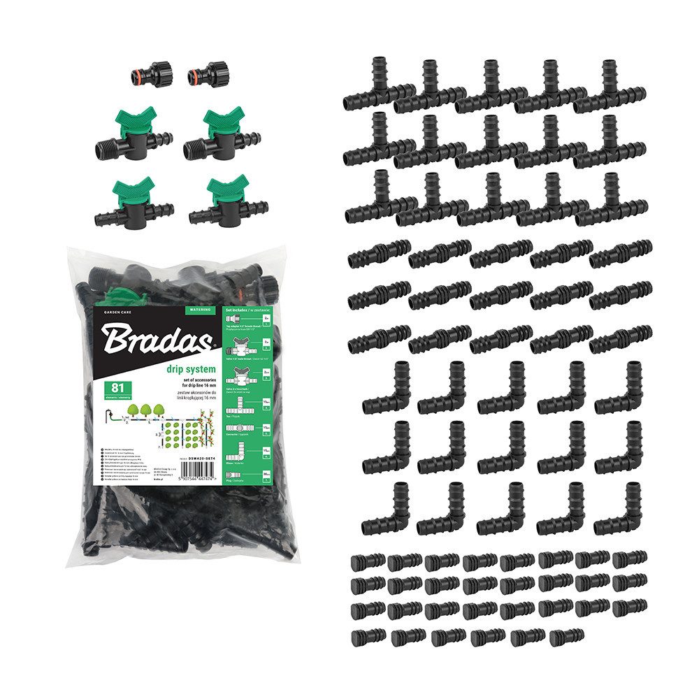 Bradas Bewässerungssystem Bewässerungsarmatur-Set Tropfbewässerung 16mm 81tlg Tropfschlauch – Bild 2 von 5