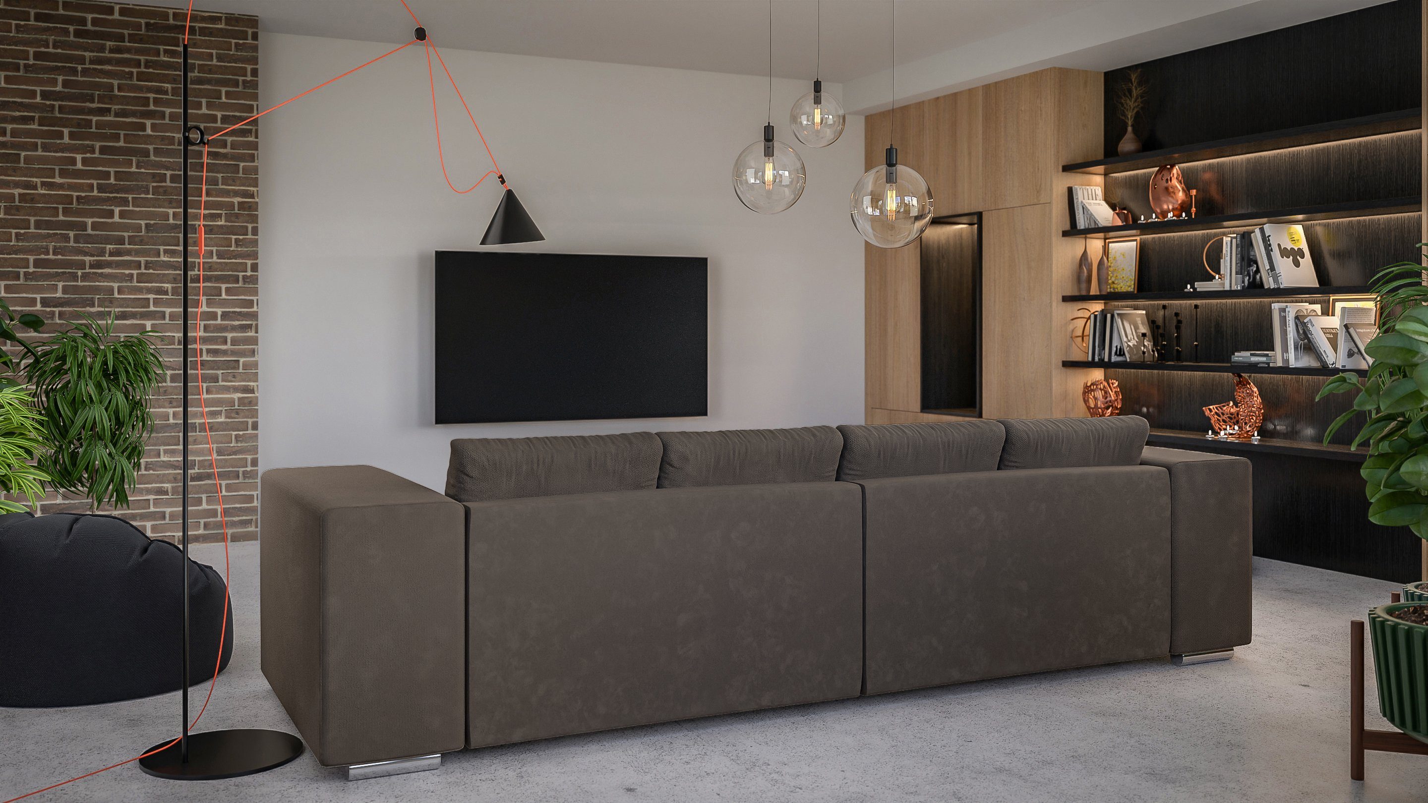 Big-Sofa 5-Sitzer mit S-Style Braun Cork Wellenfederung mit Khaki Schlaffunktion, Möbel -