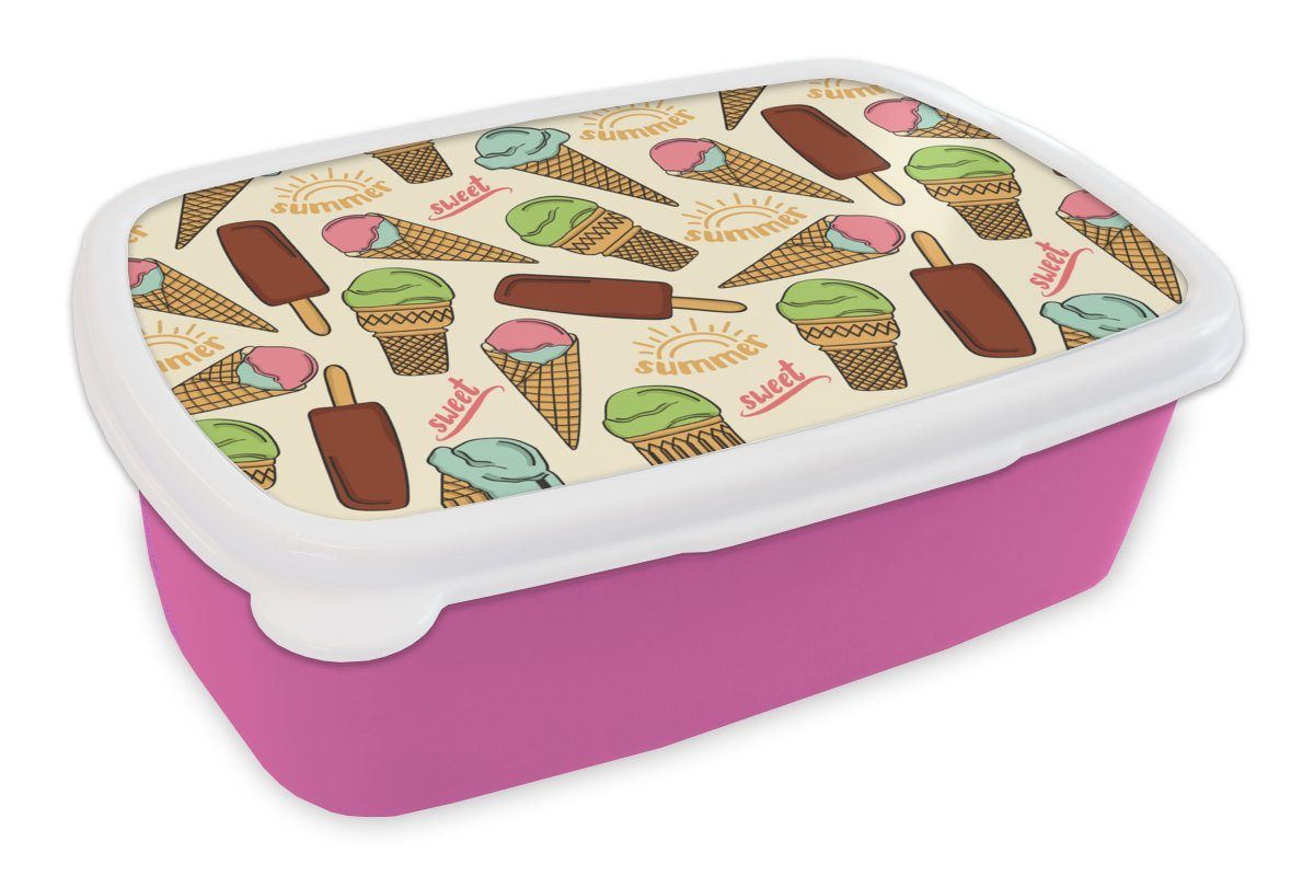 MuchoWow Lunchbox Lebensmittel - Muster - Eiscreme, Kunststoff, (2-tlg), Brotbox für Erwachsene, Brotdose Kinder, Snackbox, Mädchen, Kunststoff rosa