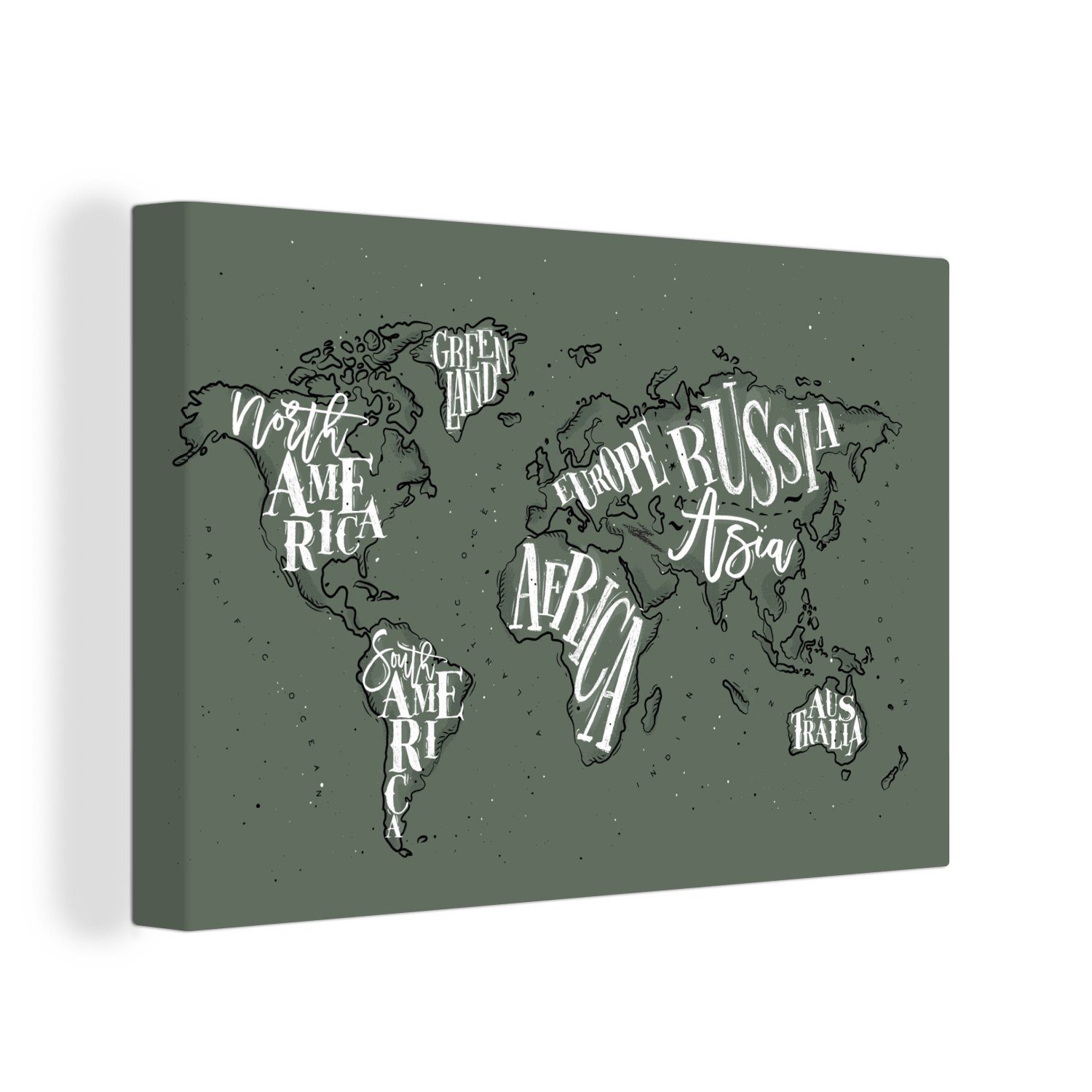 OneMillionCanvasses® Leinwandbild Weltkarte - Grau - Weiß, (1 St), Wandbild Leinwandbilder, Aufhängefertig, Wanddeko, 30x20 cm