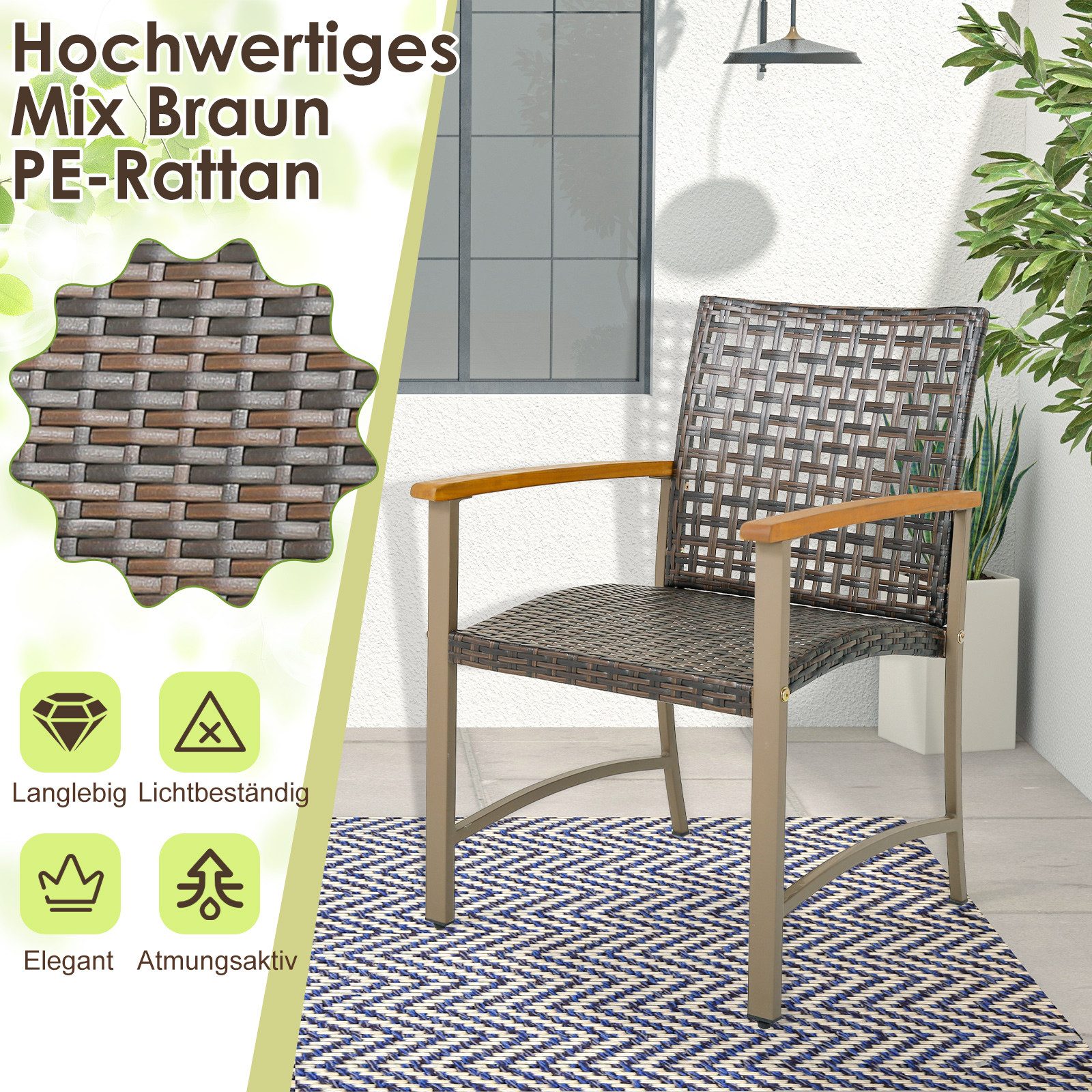 COSTWAY Gartenstuhl, 4er Set, Rattann mit günstig online kaufen
