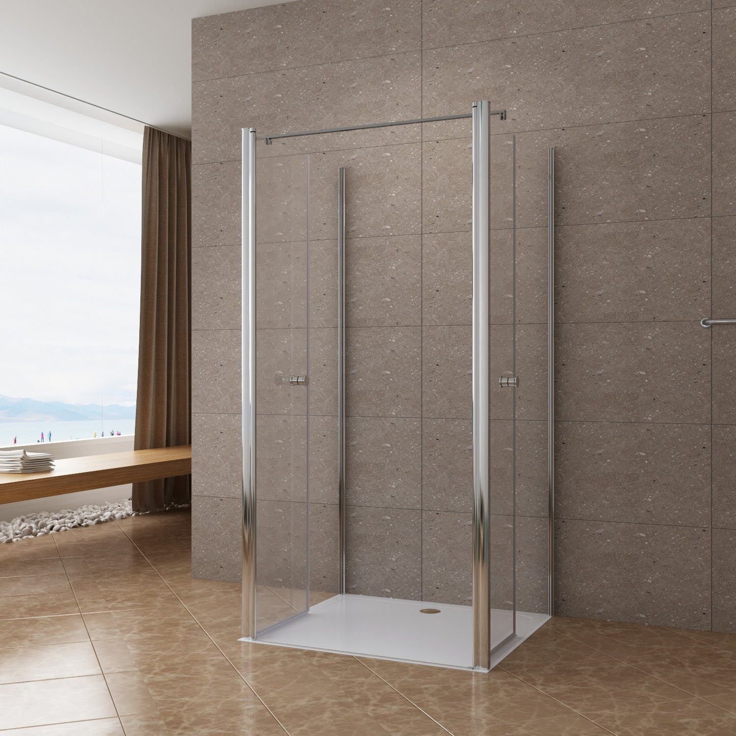 AQUABATOS Eckdusche Duschkabine Eckeinstieg U Kabine Eckdusche Pendeltür Schwingtür, BxT: 85x75 cm, 6 mm Einscheibensicherheitsglas mit Nanobeschichtung, barrierefrei einbaubar,Hebe-Senk-Mechanismus,Sicherheitsglas