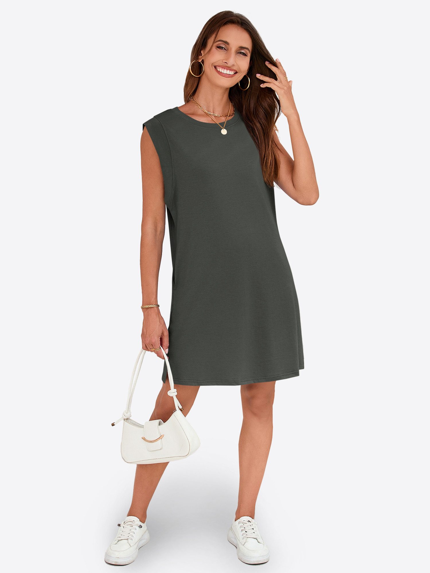Imily Bela Minikleid Damen Ärmellose Basic T-Shirt Kleider mit Taschen (Packung, 1-tlg., 1per-Pack) einfarbig – Bild 4 von 5