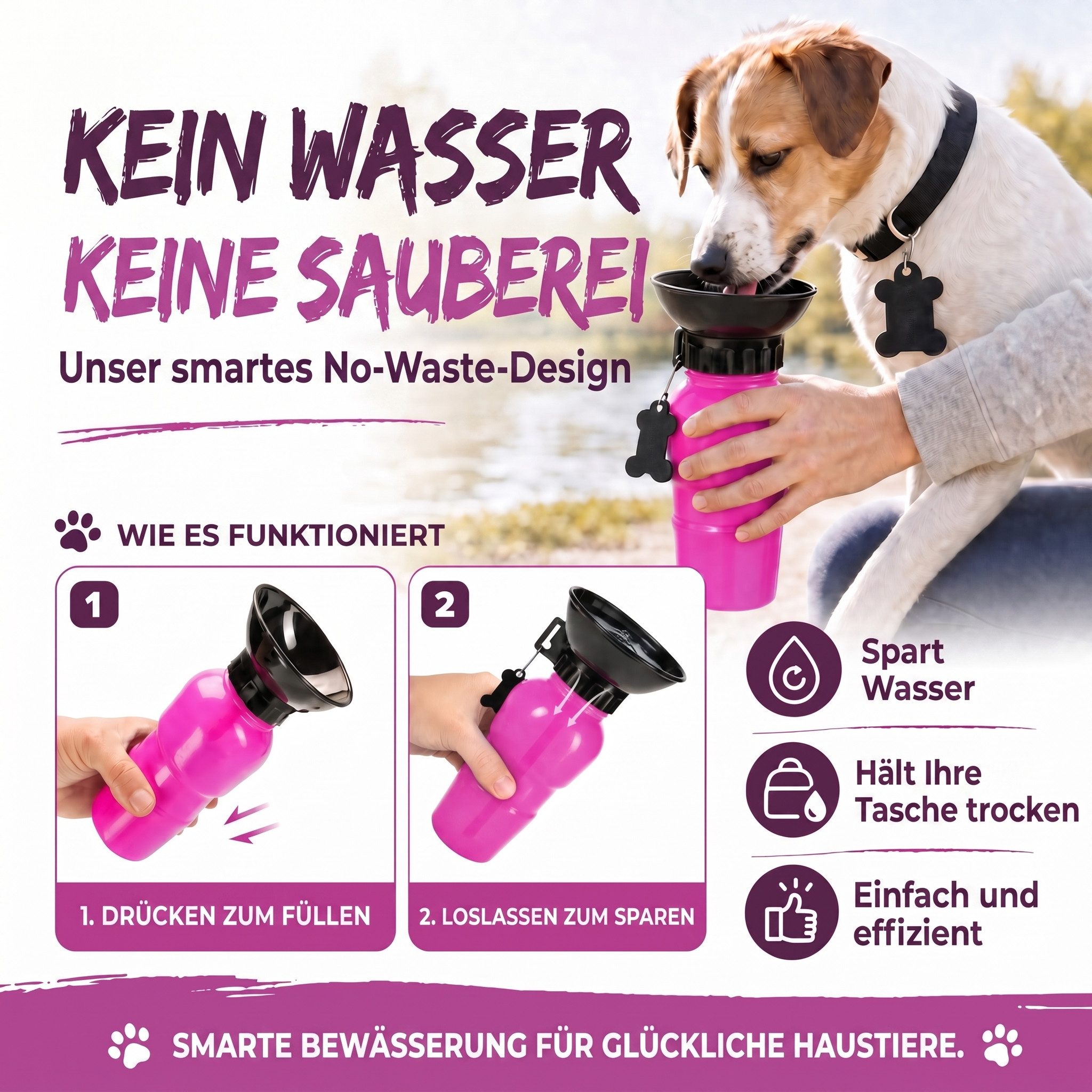 all Pets United Reisenapf ALL PETS UNITED Hunde Flasche mit Napf-Hunde Reise Trinkflasche 600ml, Trinknapf Hunde-Wasserflasche