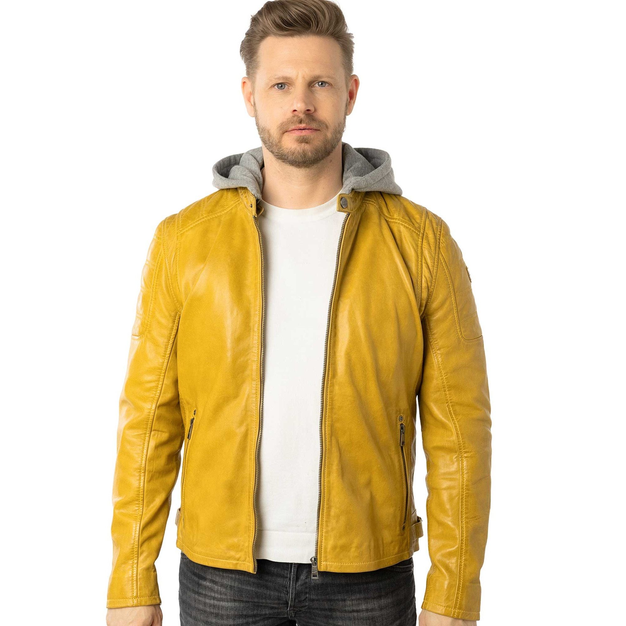 Mauritius Lederjacke MMRylo Mauritius - Herren Lederjacke Bikerjacke Lammnappa gelb