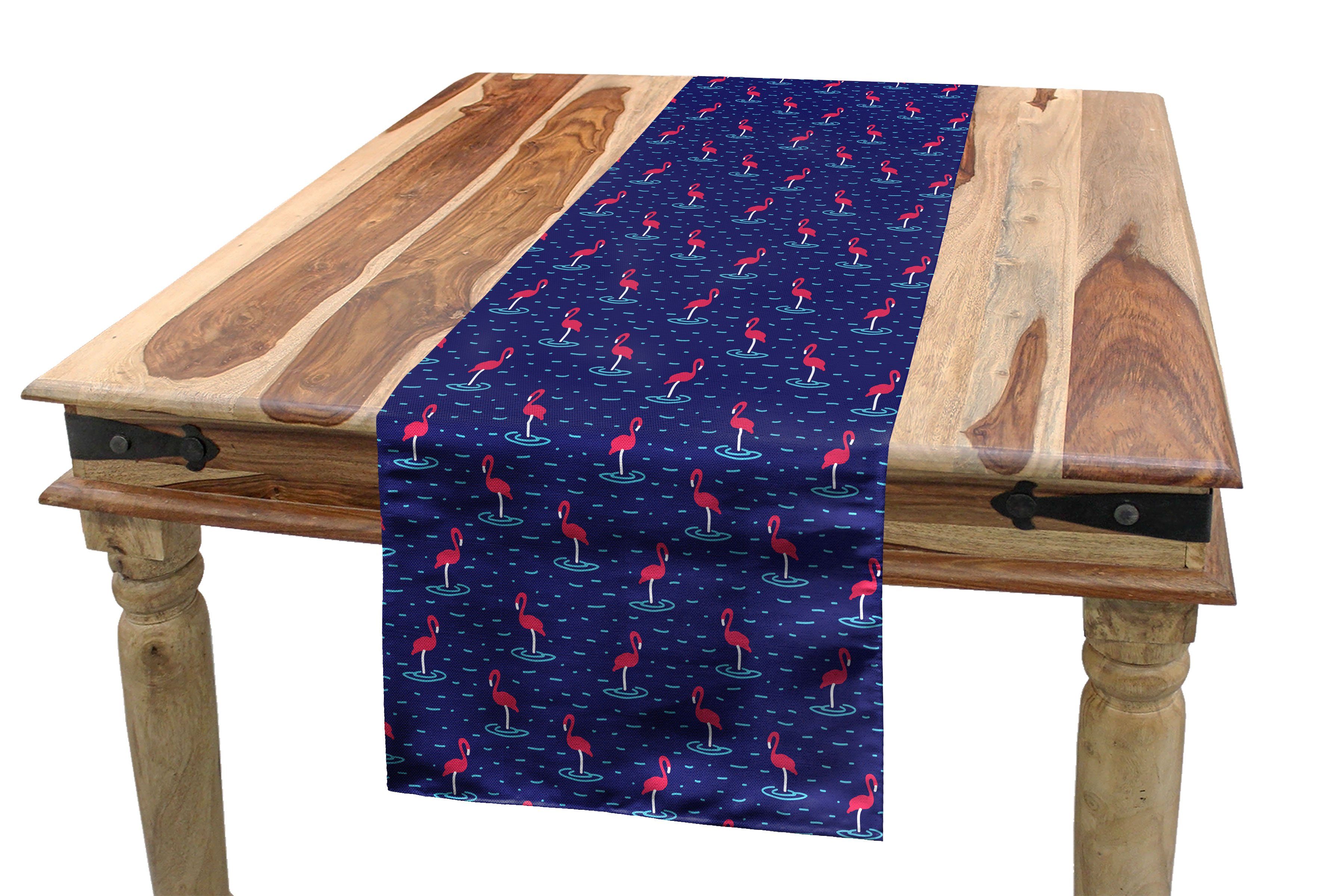 Esszimmer Rechteckiger Dekorativer Tischläufer, Wellenförmige Flamingo Abakuhaus Tischläufer Birds See Küche
