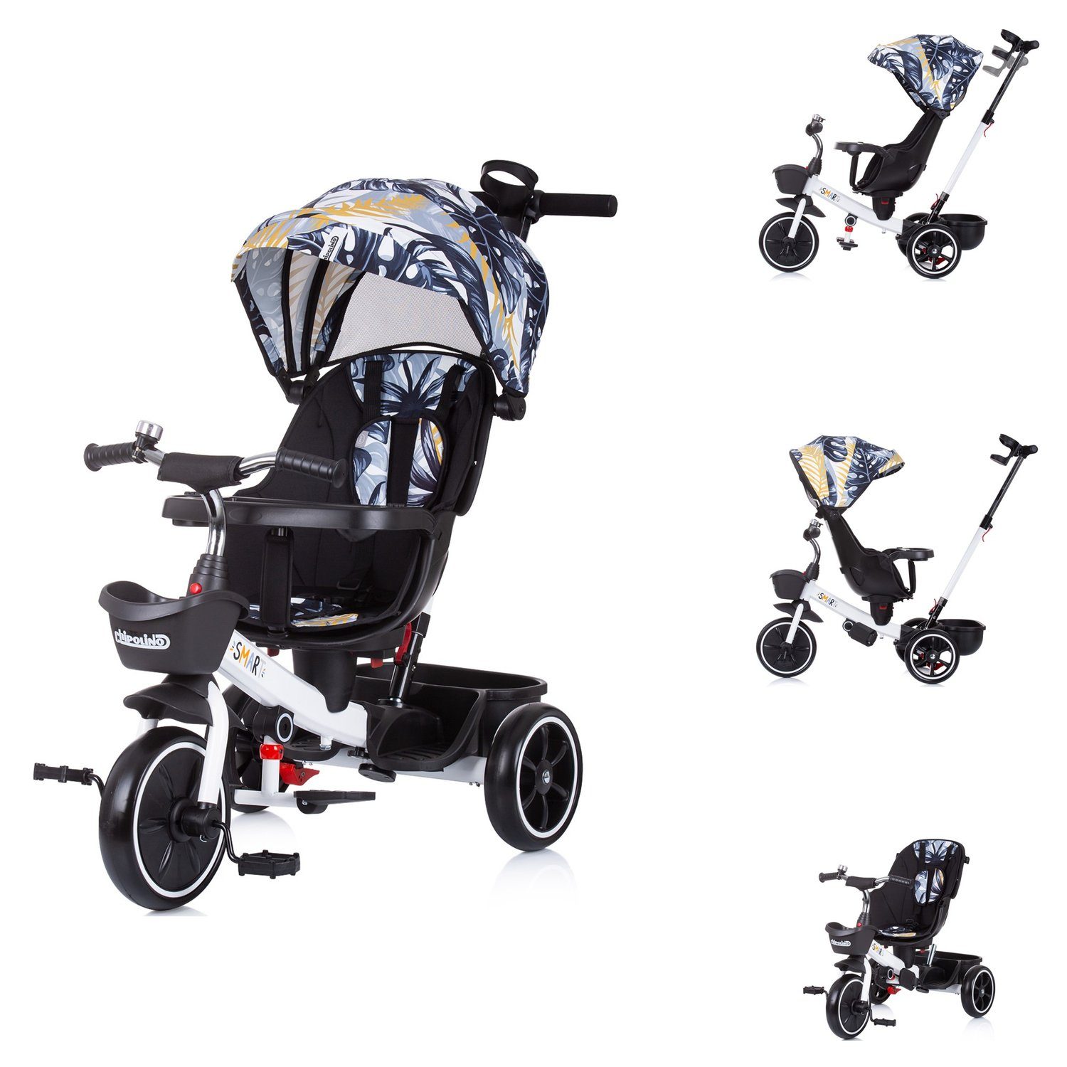 Chipolino Dreirad Tricycle 4 in 1 Smart Tablett, Schiebestange Sitz drehbar, Flaschenhalter