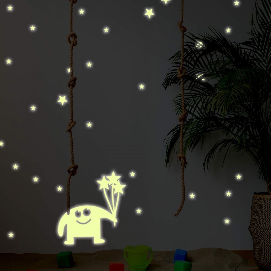 Kinderzimmer K&L selbstklebend, Wall kleine Wandtattoo Art Leuchtsticker Leuchtbild Gelb 40x60cm Monster
