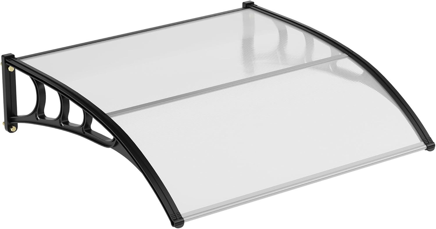GarveeMore Anbaudach für Haustür,Überdachung Haustür aus Aluminium und Polycarbonat, BxT: 120x80 cm, Transparentes Pultbogenvordach,Regen Schnee Sonnenschutz