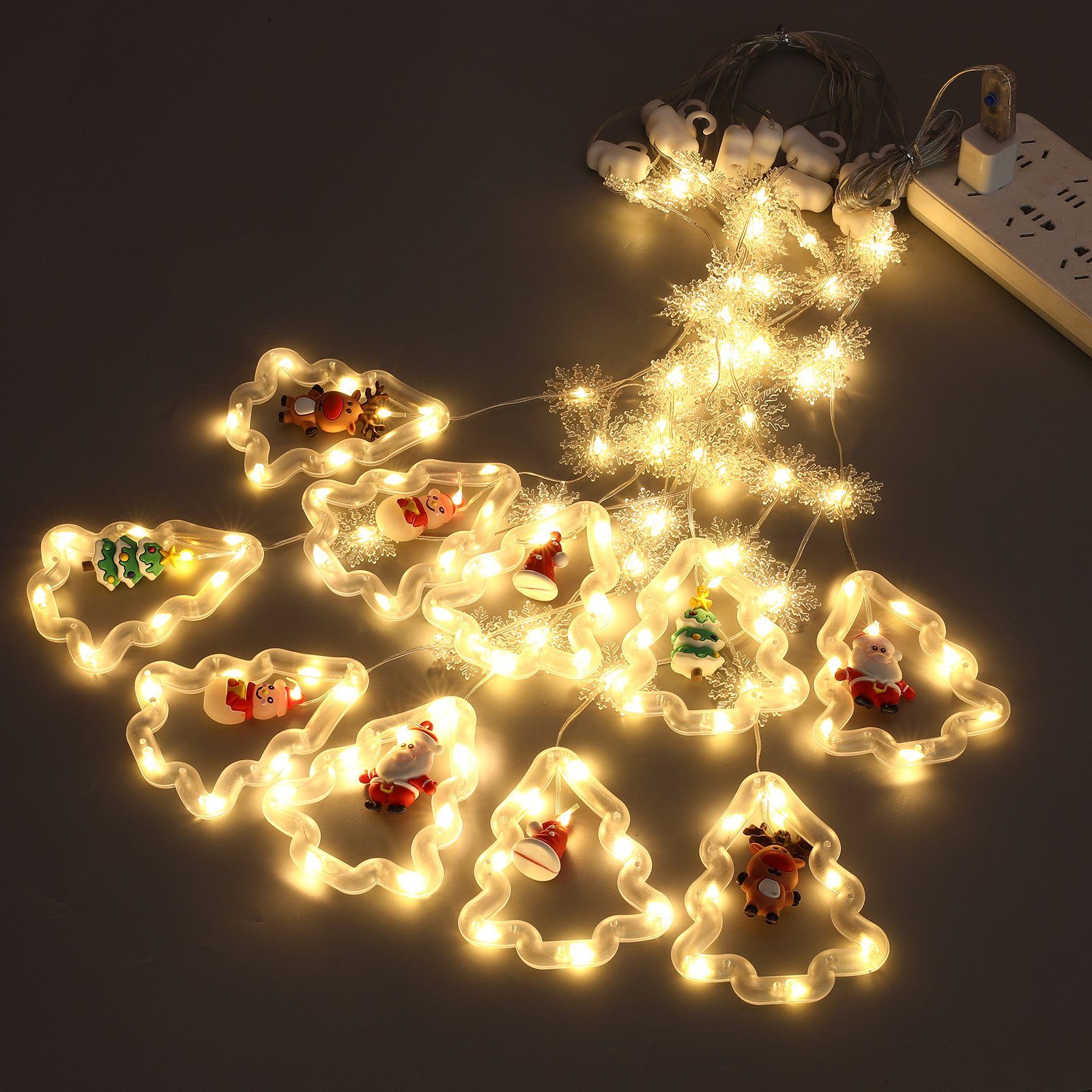 Rosnek LED-Lichtervorhang 3M, für Glitzermodi, Weihnachtsschmuck Weihnachtsparty-Dekoration, Silikon 8 Schneeflocke, 10