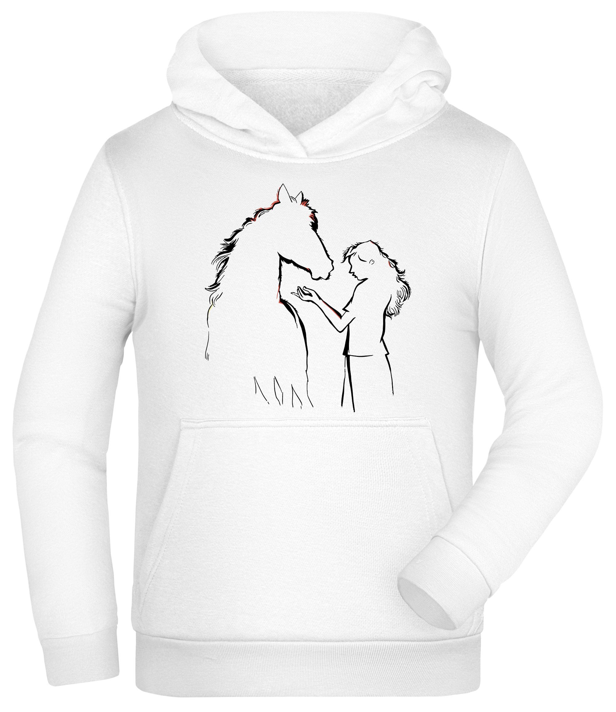 MyDesign24 Hoodie Kinder Kapuzen Sweatshirt - Pferde Hoodie Silhouette mit Frau Kapuzensweater mit Aufdruck i139