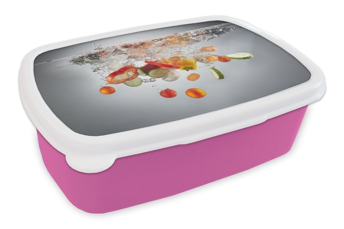 Gemüse für - rosa MuchoWow Brotdose - (2-tlg), Brotbox Erwachsene, Gurke, Snackbox, Mädchen, Kunststoff Kunststoff, Lunchbox Wasser Kinder,