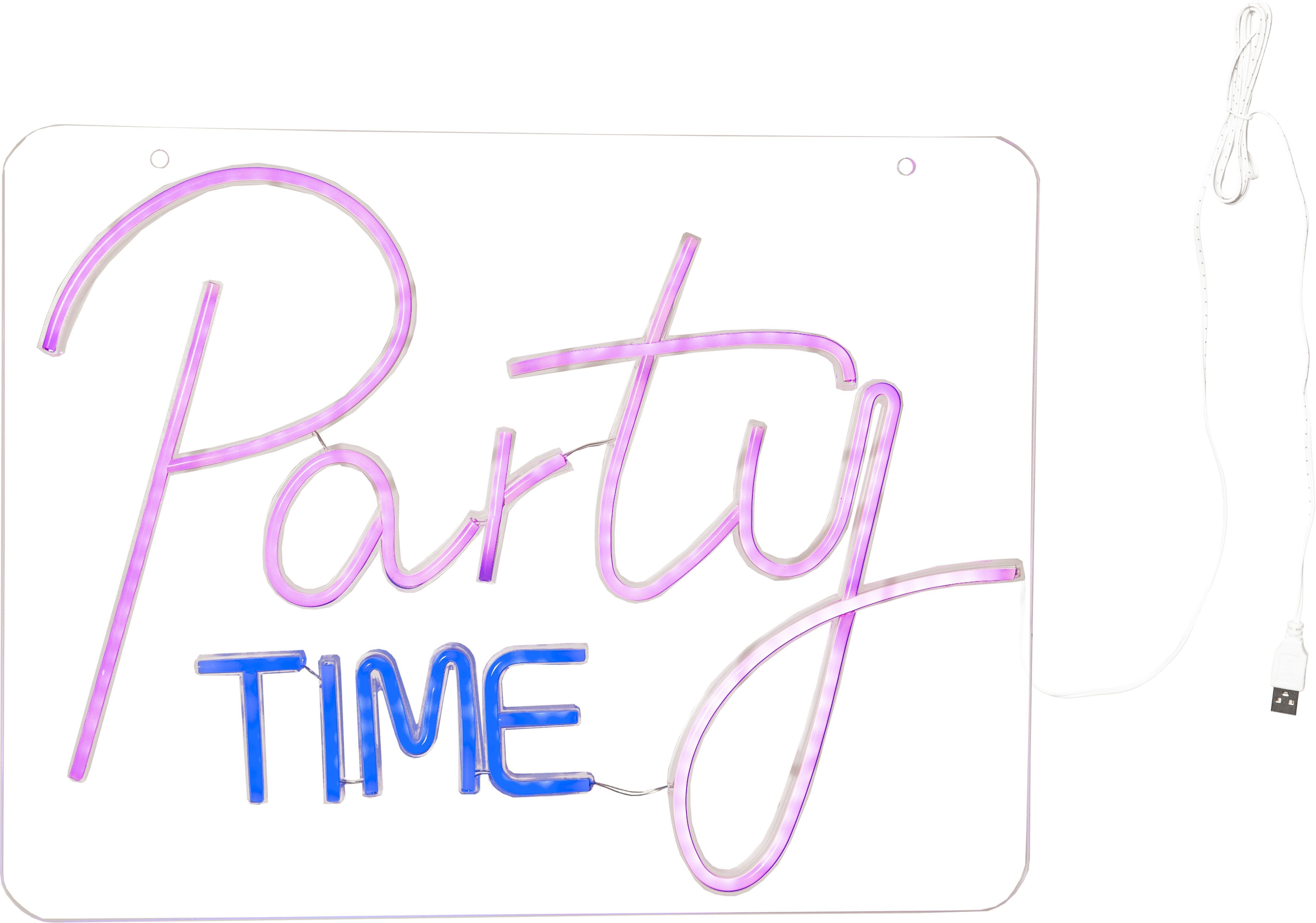STAR TRADING LED Dekolicht Innendekoration Plexy Partytime, USB-Anschluss mit Ladefunktion, LED fest integriert, RGB, Party-Time-Schriftzug, transparent, Licht mehrfarbig, USB-Betrieb