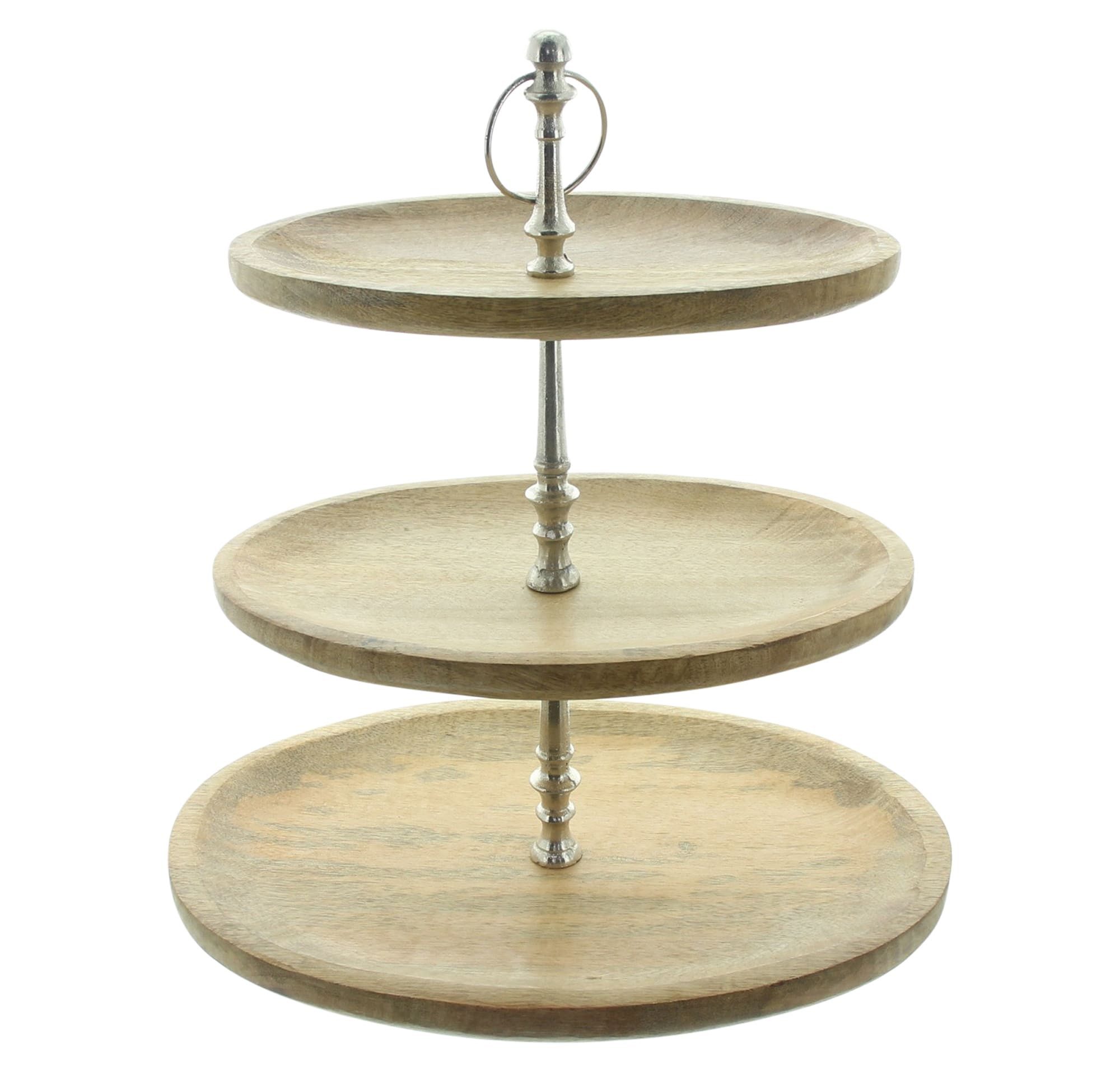 Dekoleidenschaft Etagere "Oval" aus Mangoholz, 3 Etagen, Holz Tortenständer, große Obstetagere, Mangoholz, Kuchenständer, Cupcake Muffin Ständer, Wurst Käse Kekse Nüsse Platte