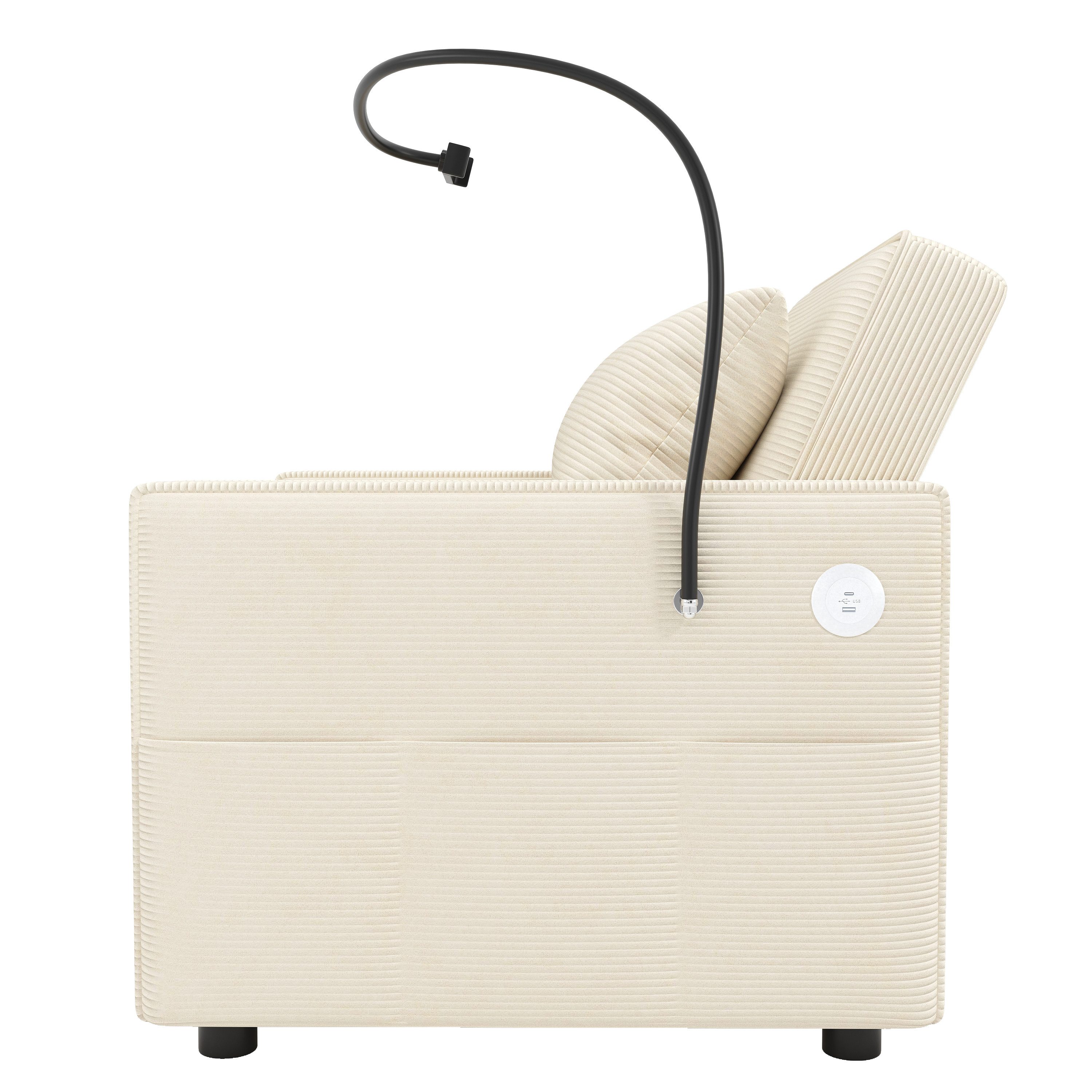 i@home Relaxsessel 1-Sitzer Sofa, faltbares Schlafsofa, Schlafsessel (platzsparend für Wohnzimmer und Schlafzimmer), mit USB-Ladeanschluss und Handyhalter, Grau/Beige