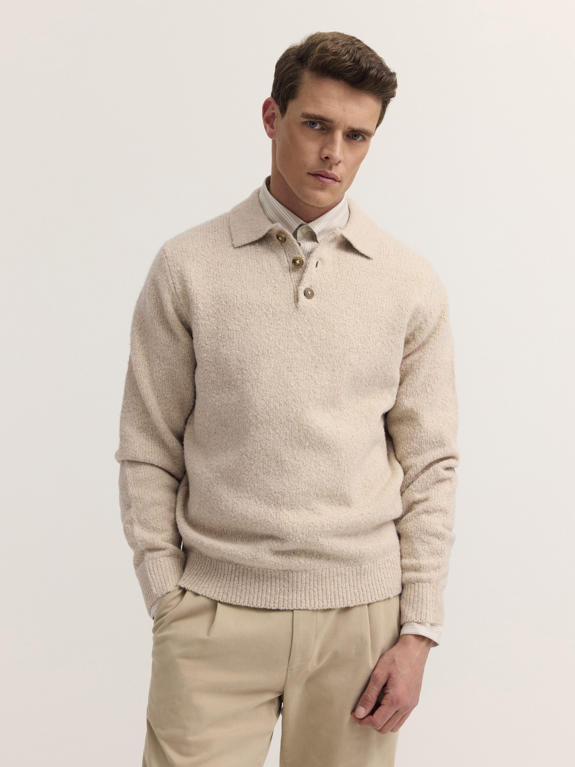 bugatti Poloshirt Regular Fit Regular Fit Wollmix Langarm