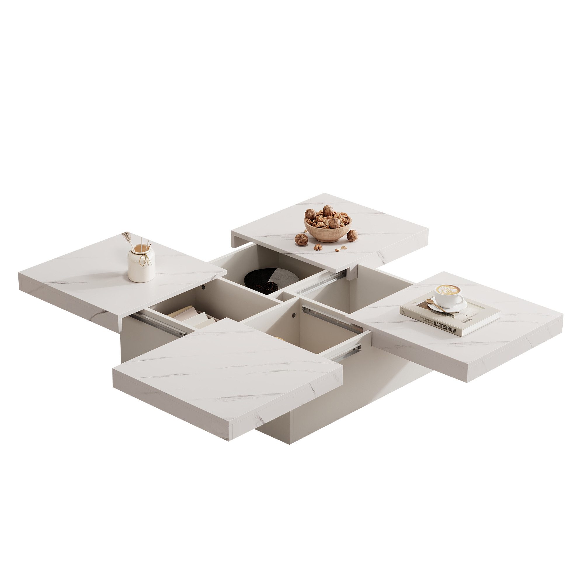ANYSUN Couchtisch Drehbarer Wohnzimmertisch mit Marmor-Optik, Sofatisch (Set, 1Tisch), Breite 90 cm