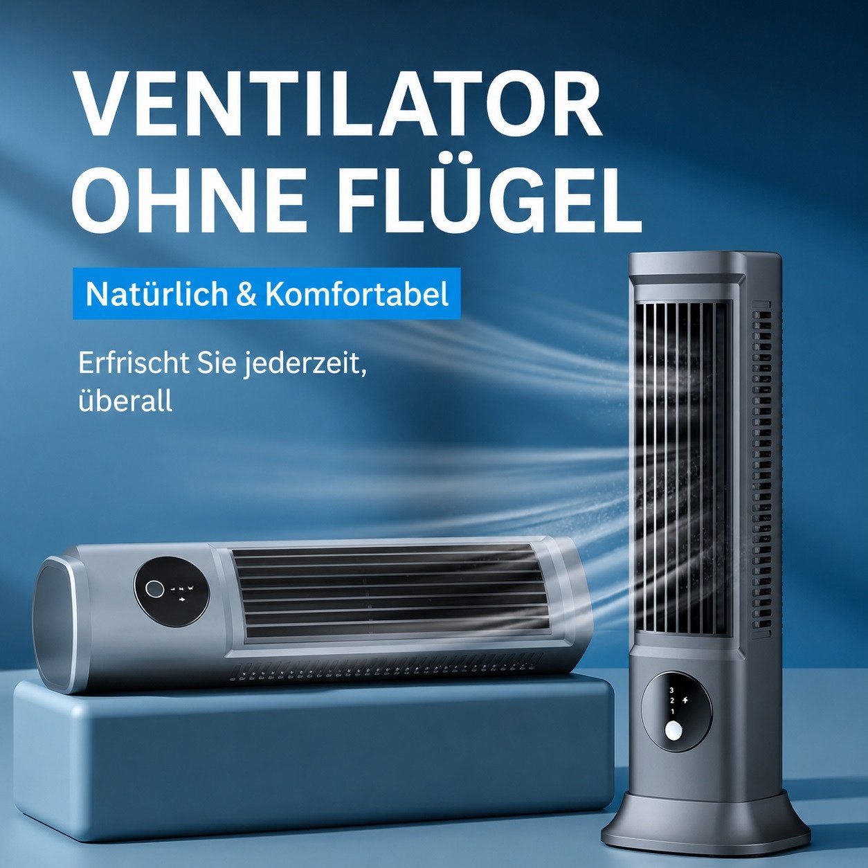 MOPUEA Turmventilator Turmventilator, Verstellbarer Tischventilator mit 3 Geschwindigkeiten, Kühlung, Leiser Betrieb, USB-C Tragbarer Flügelloser Ventilator