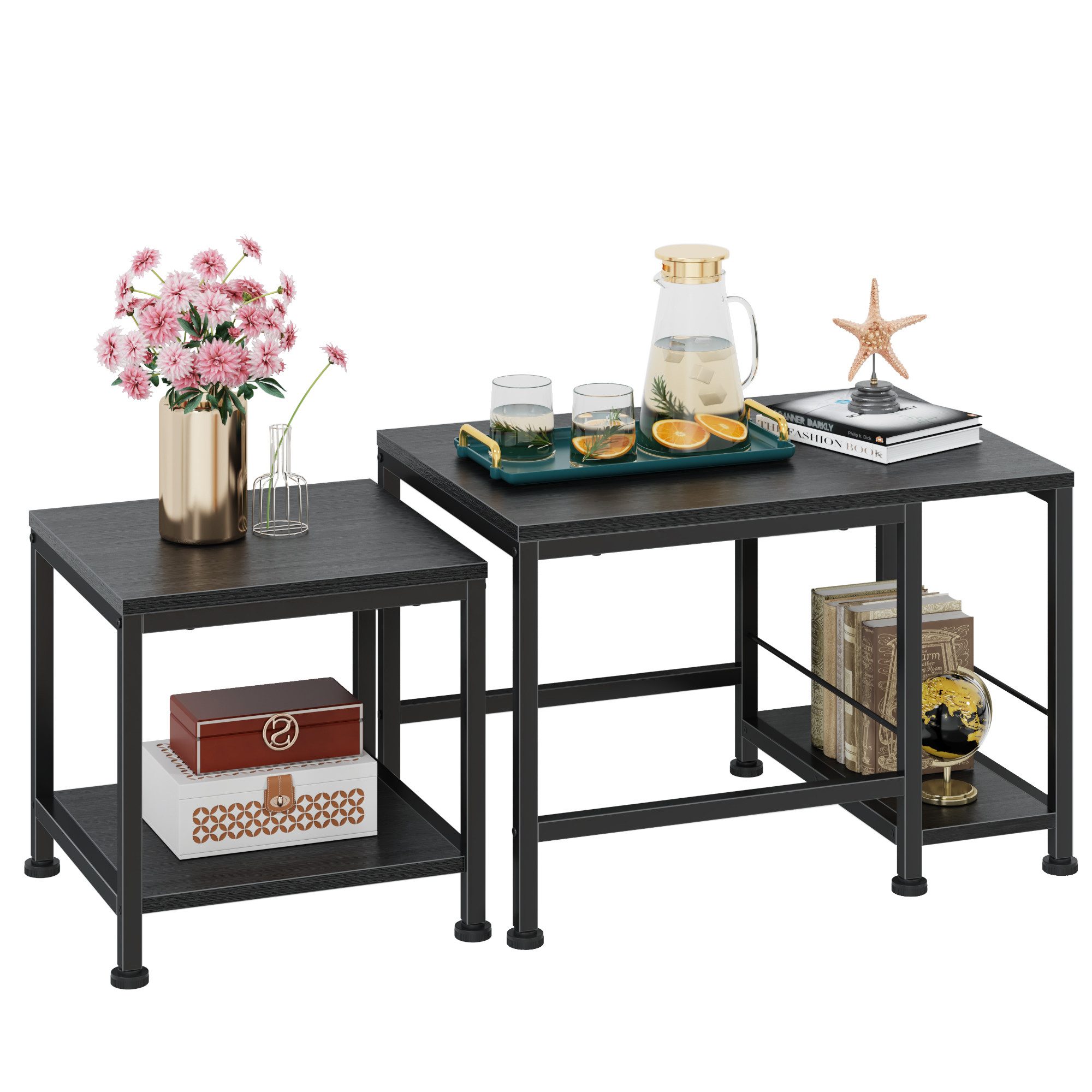 OYRREU Satztisch mit Ablageflächen, vestellbare Füße, Wohnzimmertisch 2er Set, modern (Couchtisch 2er Set, OTTO'S CHOICE), Beistelltische, Metallgestell, platzsparend, vielseitig einsetzbar