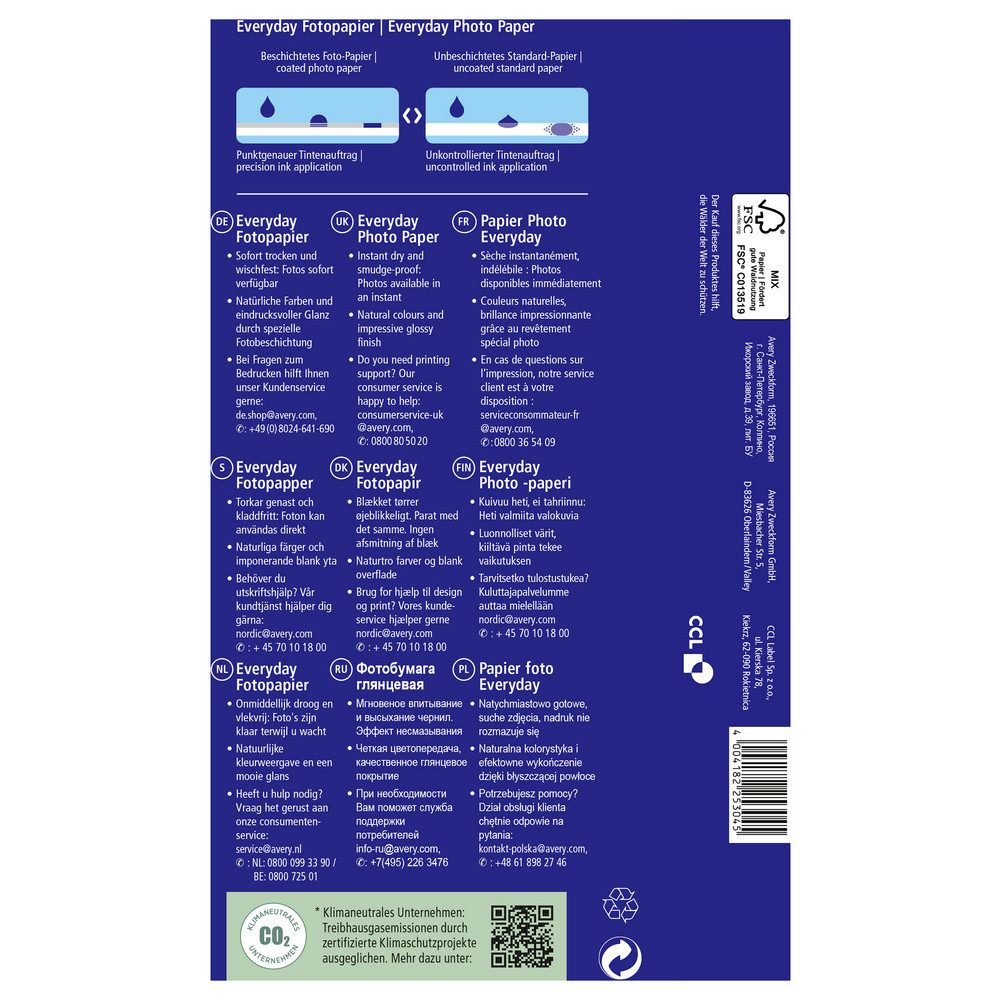 Avery Zweckform Fotopapier Avery-Zweckform Everyday C2549-20P Fotopapier 10 x 15 cm 200 g/m² 50 B