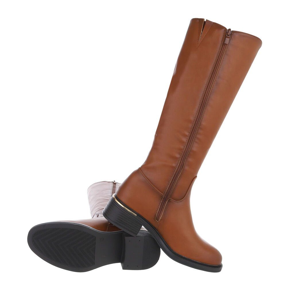Ital-Design Damen Overknee-Stiefel mit Blockabsatz, Schlupfdesign Stiefel (84463194) Blockabsatz Klassische Stiefel in Camel – Bild 2 von 4