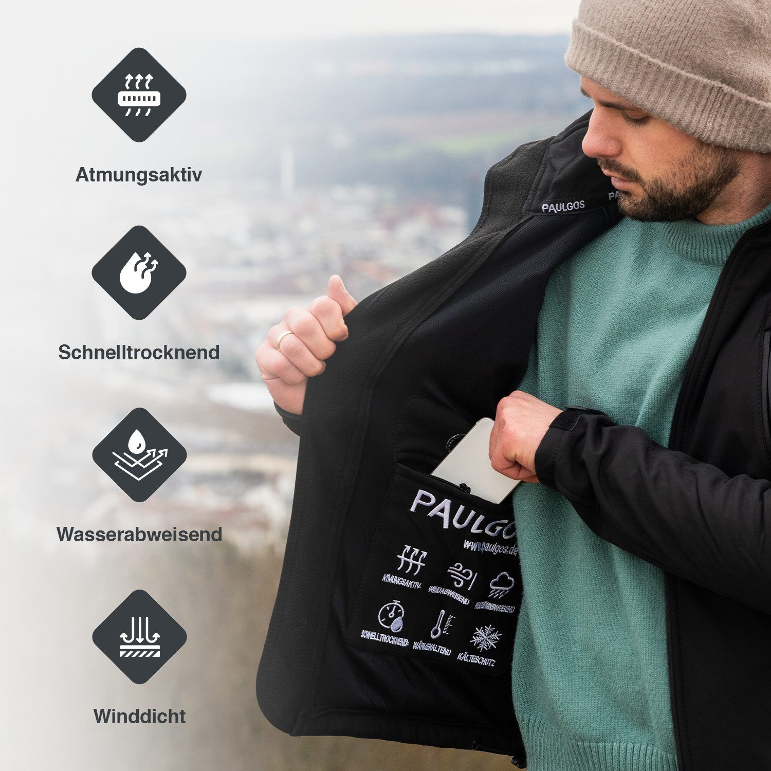 PAULGOS Softshelljacke Herren Softshell Jacke Outdoor Funktionsjacke günstig online kaufen