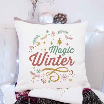 GRAVURZEILE Zierkissen mit Weihnachtsmotiv - Magic Winter - Weihnachtsdeko, 40 x 40 cm - Waschbar bis 40 Grad - Ohne Füllung