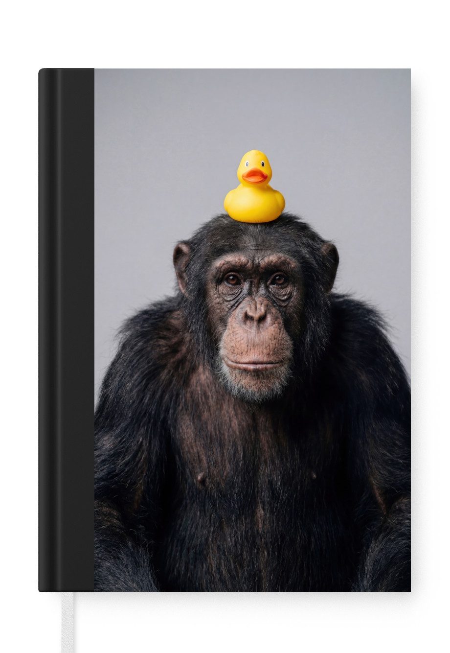 MuchoWow Notizbuch Schimpanse - Gummi-Ente - Grau, Notebook, Notizblock a5, Tagebuch, Journal Liniert