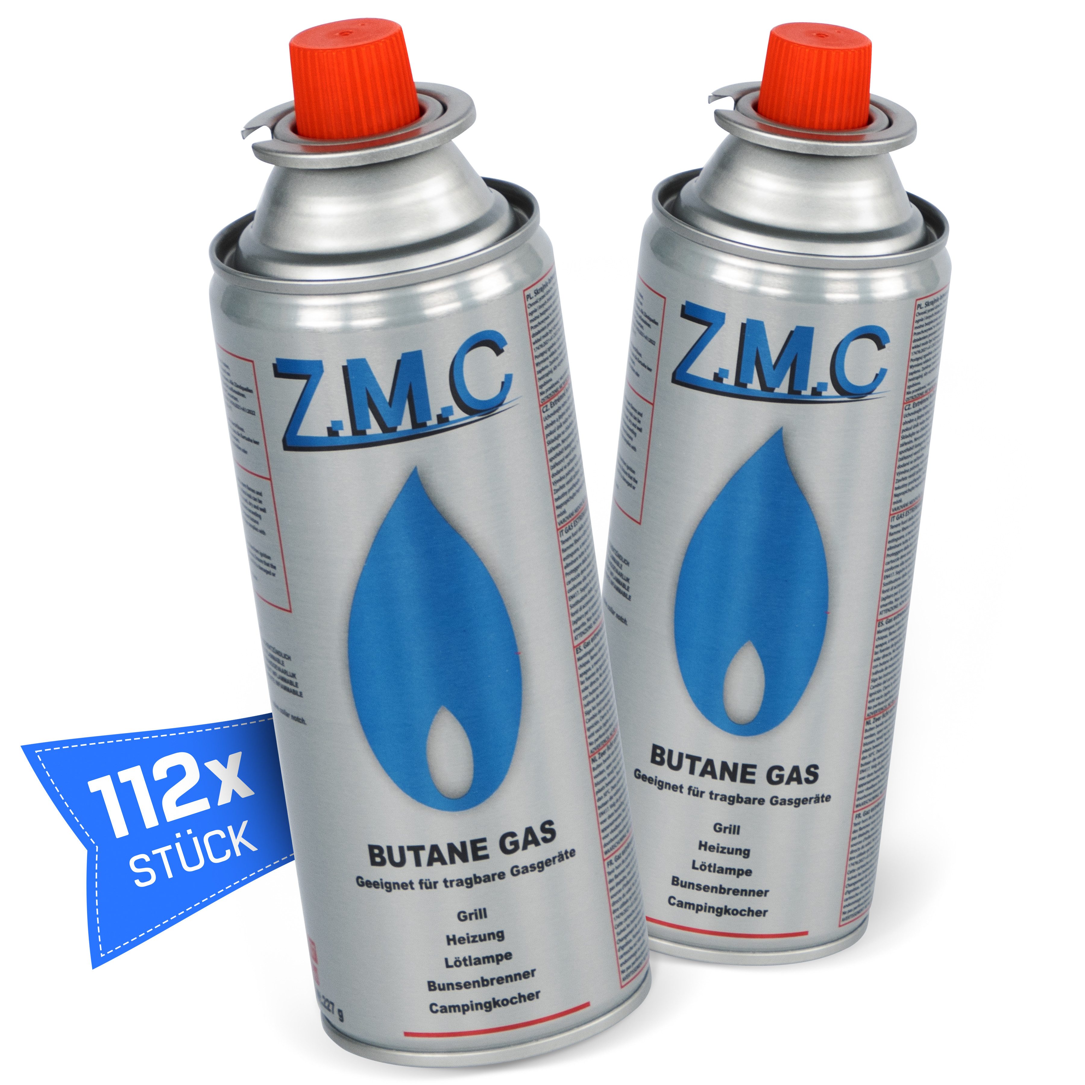 ZMC Gaskartusche Butan Gas Kartusche 227g Butangas Bajonett-Anschluss Gaskartusche, Zubehör für Gaskocher Campingkocher Brenner Gasheizung Gasbrenner, 112 St., MSF-1a Gaskartuschen Campinggas Bunsenbrenner Campingkocher
