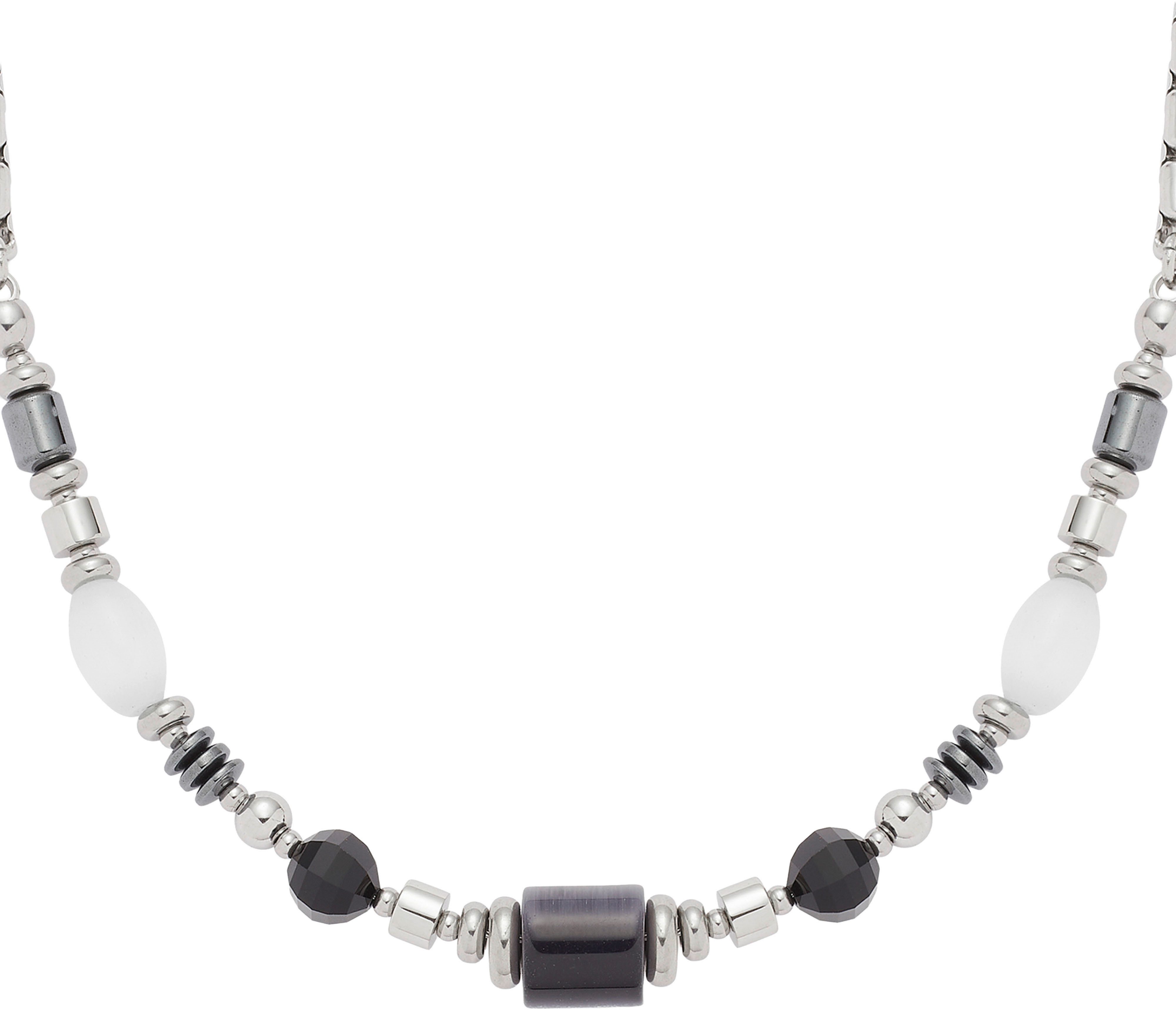 LEONARDO Kette mit Anhänger Halskette Casoria, mit Glasstein, Hämatit - mit Cat´s Eye