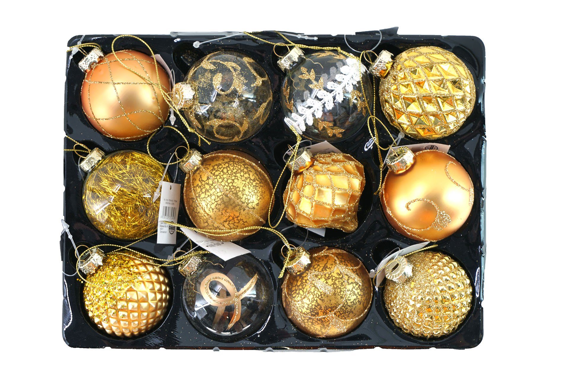 BURI Weihnachtsbaumkugel Glas-Weihnachtsbaumkugeln 12er-Set 6cm Christbaumschmuck gelb