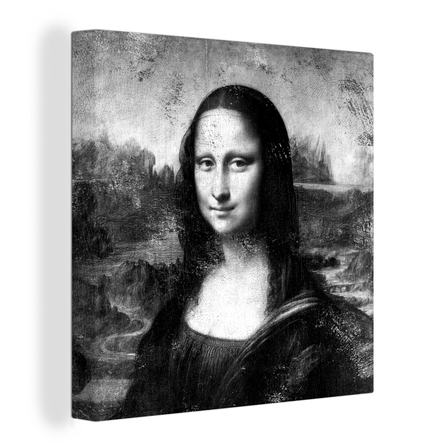 OneMillionCanvasses® Gemälde Mona Lisa - Leonardo da Vinci - Schwarz - Weiß, (1 St), Leinwand Bilder für Wohnzimmer Schlafzimmer bunt