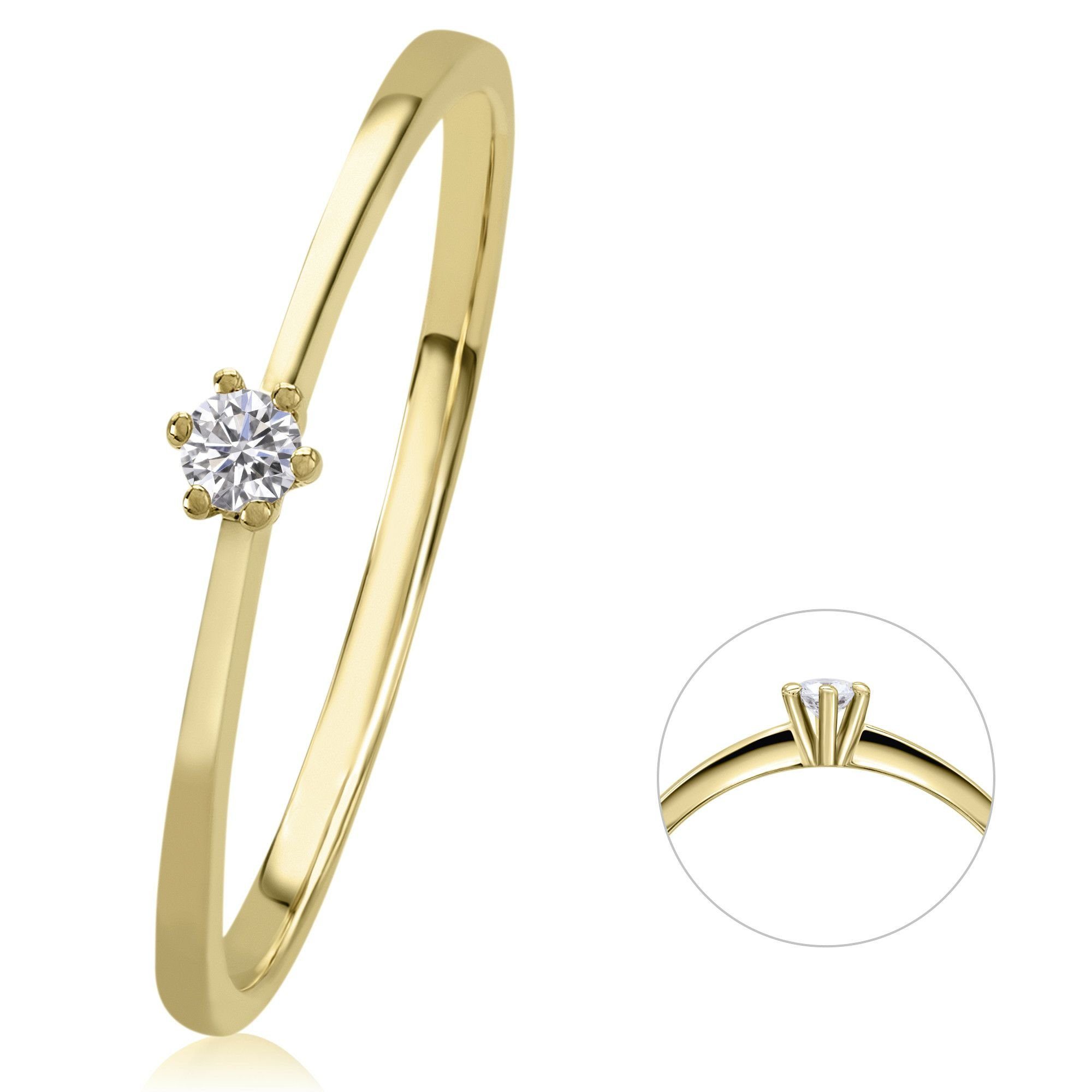 Ring 0,05 585 ELEMENT Diamant aus Diamantring Damen Gold ONE Brillant Schmuck ct Gelbgold,