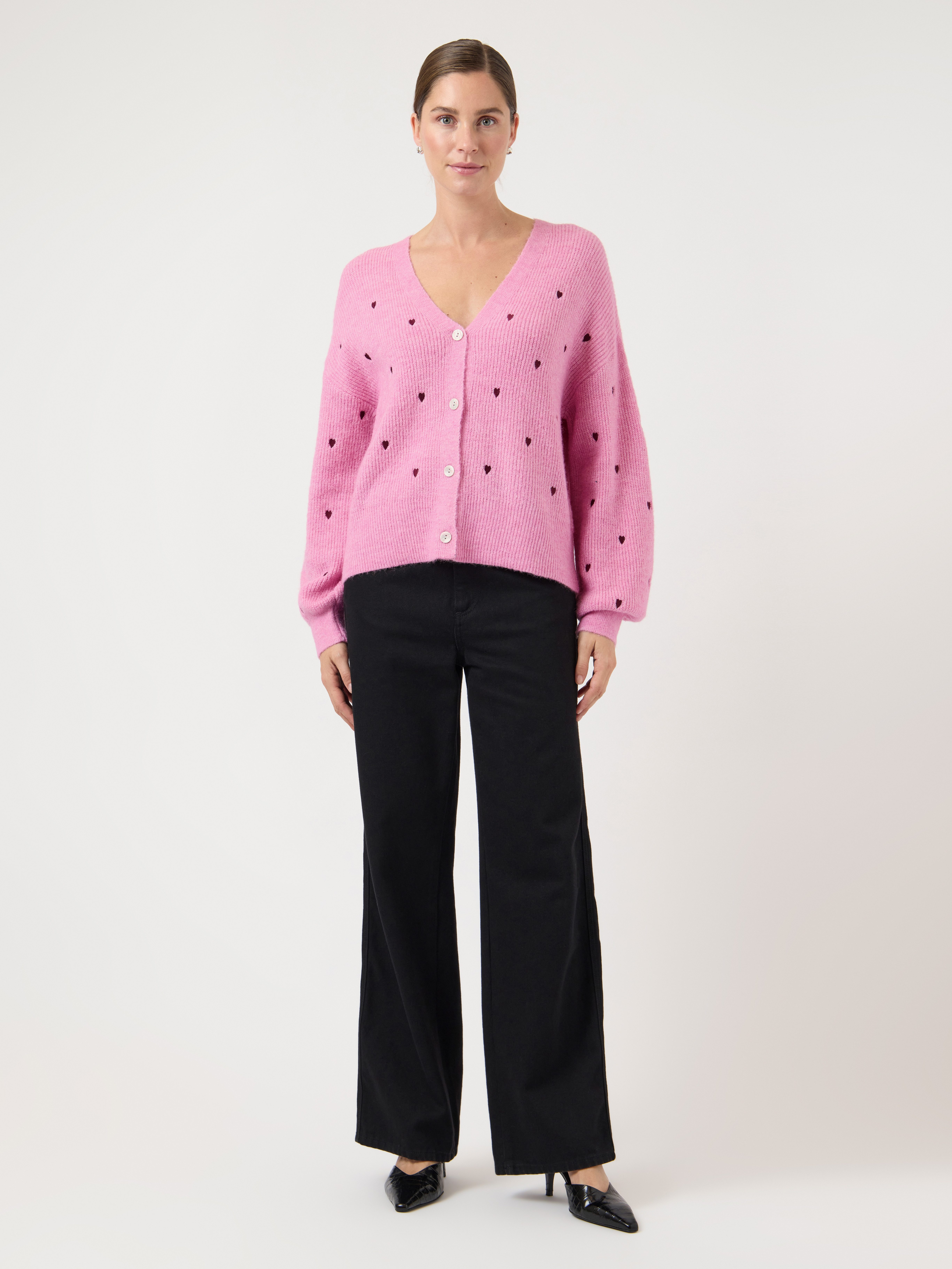 Y.A.S Strickjacke YASFLEUR LS KNIT CARDIGAN S. NOOS Materialmix, regular fit, bestickt